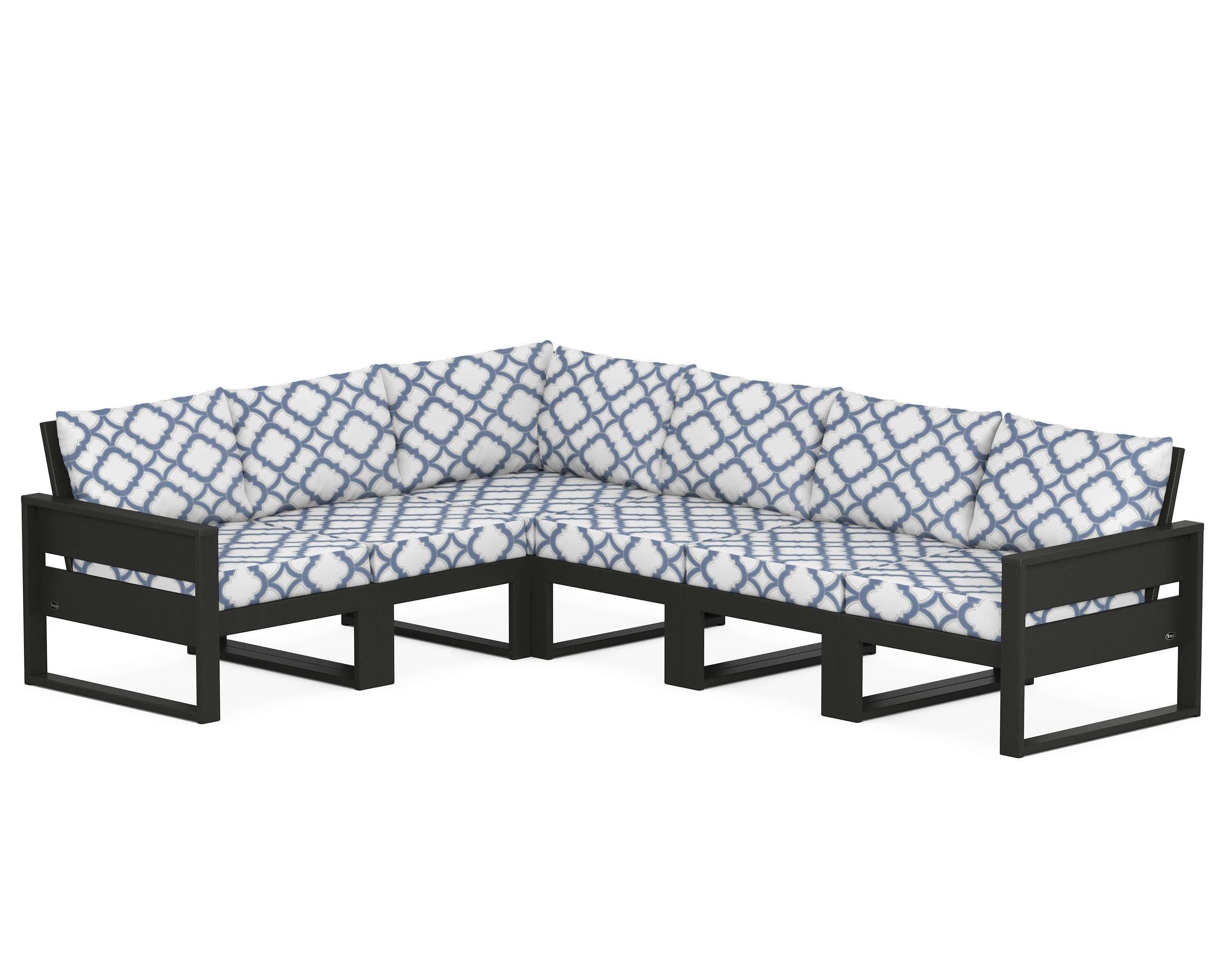 Eastport 6-Piece Sectional in Charcoal Black / Trellis Sky Blue