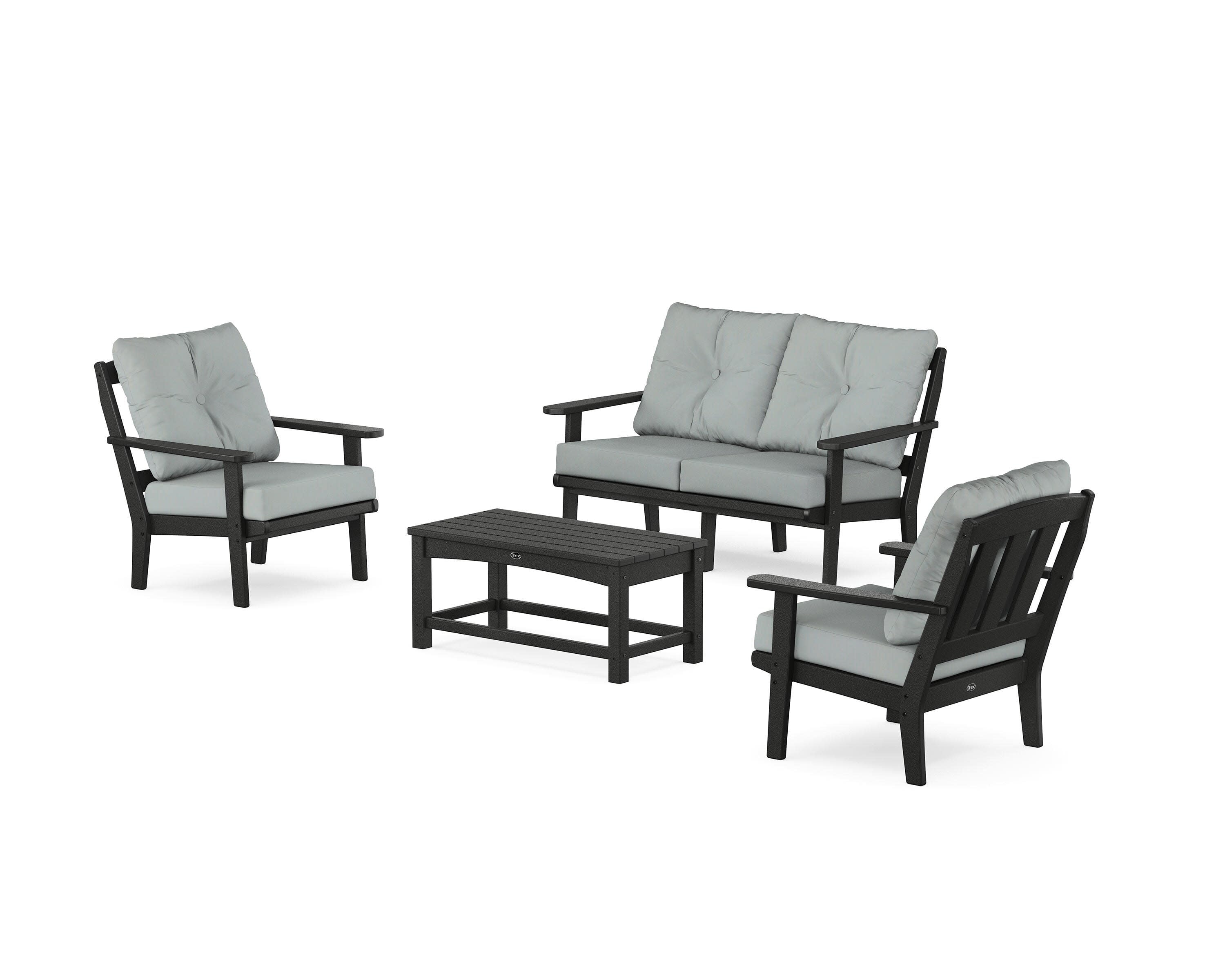 Cape Cod 4-Piece Deep Seating Set with Loveseat in Charcoal Black / Spa