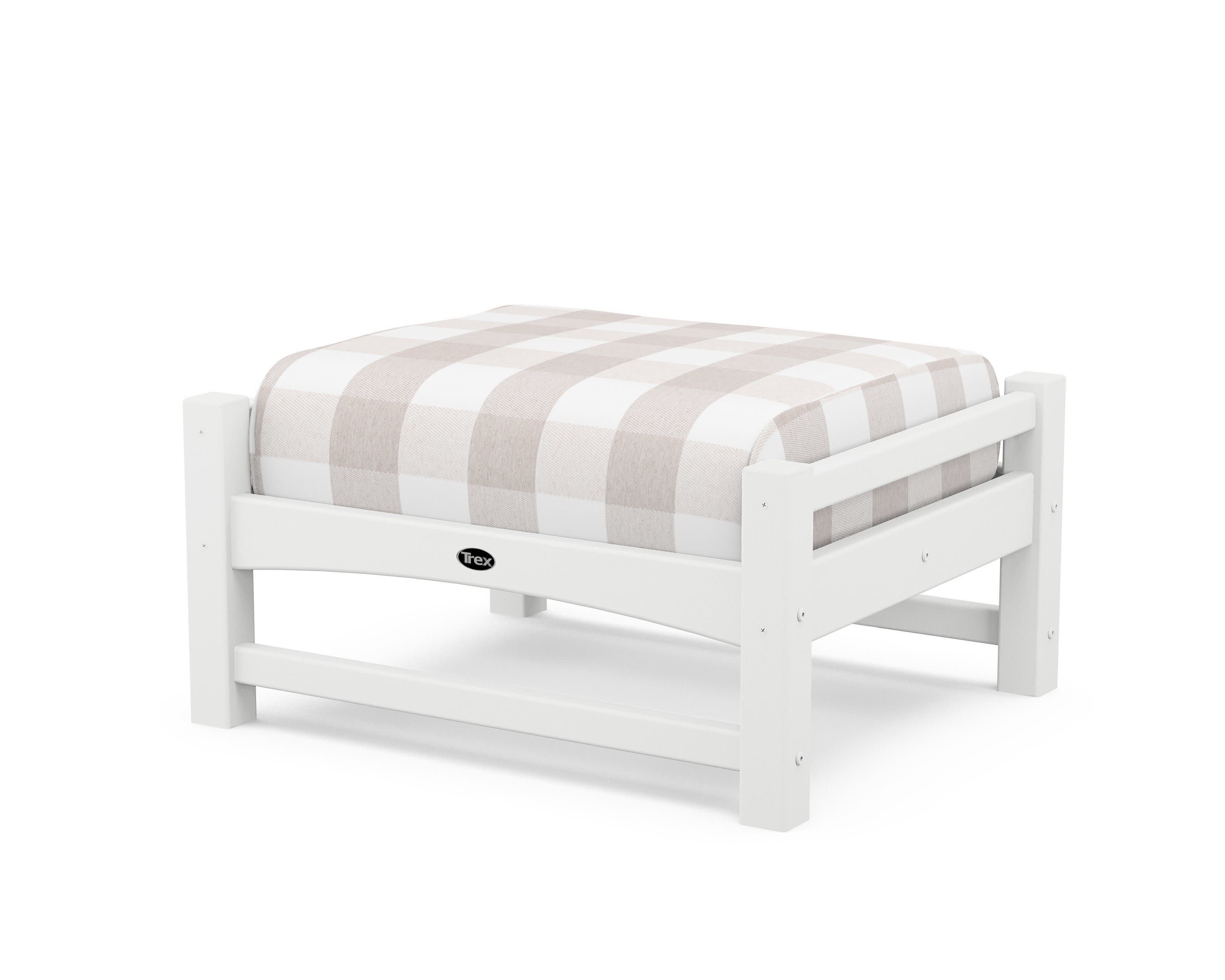 Rockport Club Ottoman in Classic White / Buffalo Plaid Dune Burlap