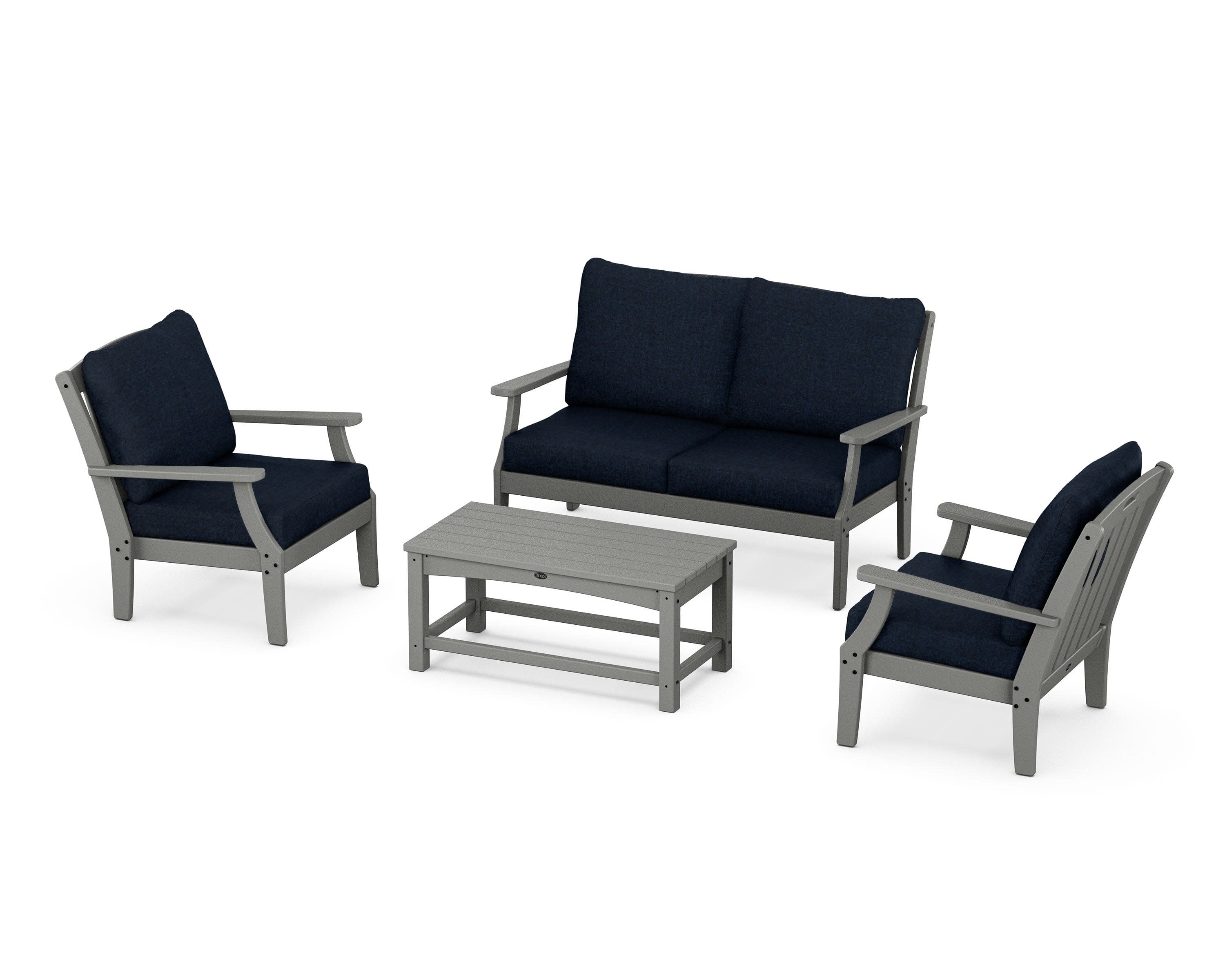 Yacht Club 4-Piece Deep Seating Chair Set in Stepping Stone / Marine Indigo