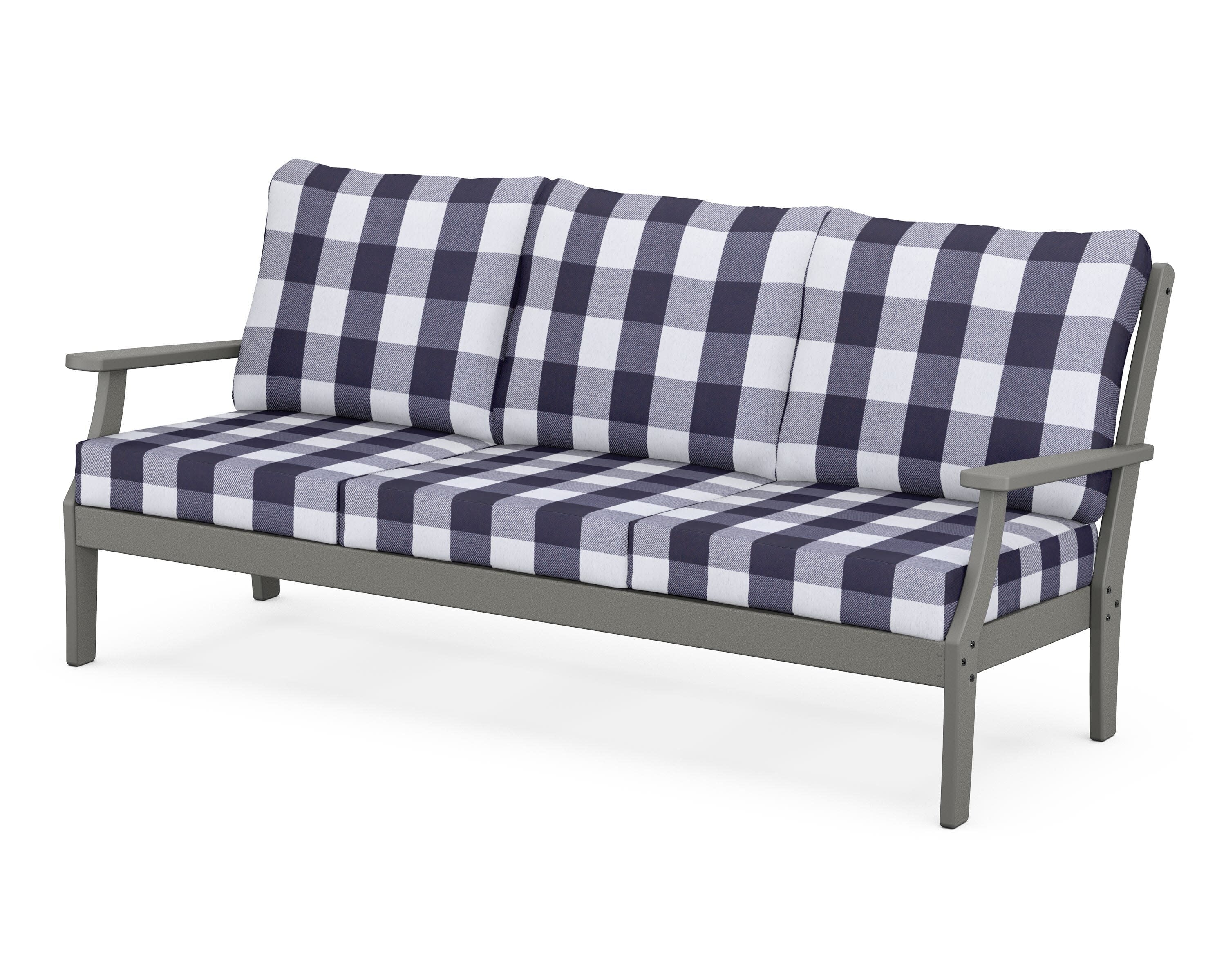 Yacht Club Deep Seating Sofa in Stepping Stone / Buffalo Plaid Navy