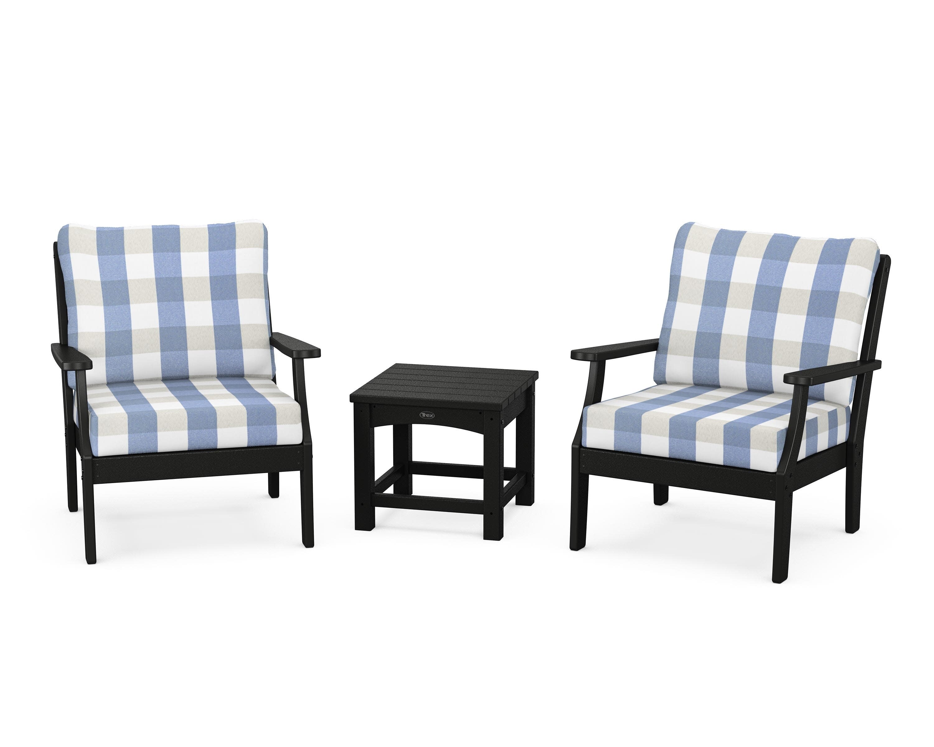 Yacht Club 3-Piece Deep Seating Set in Charcoal Black / Buffalo Plaid Sky Blue