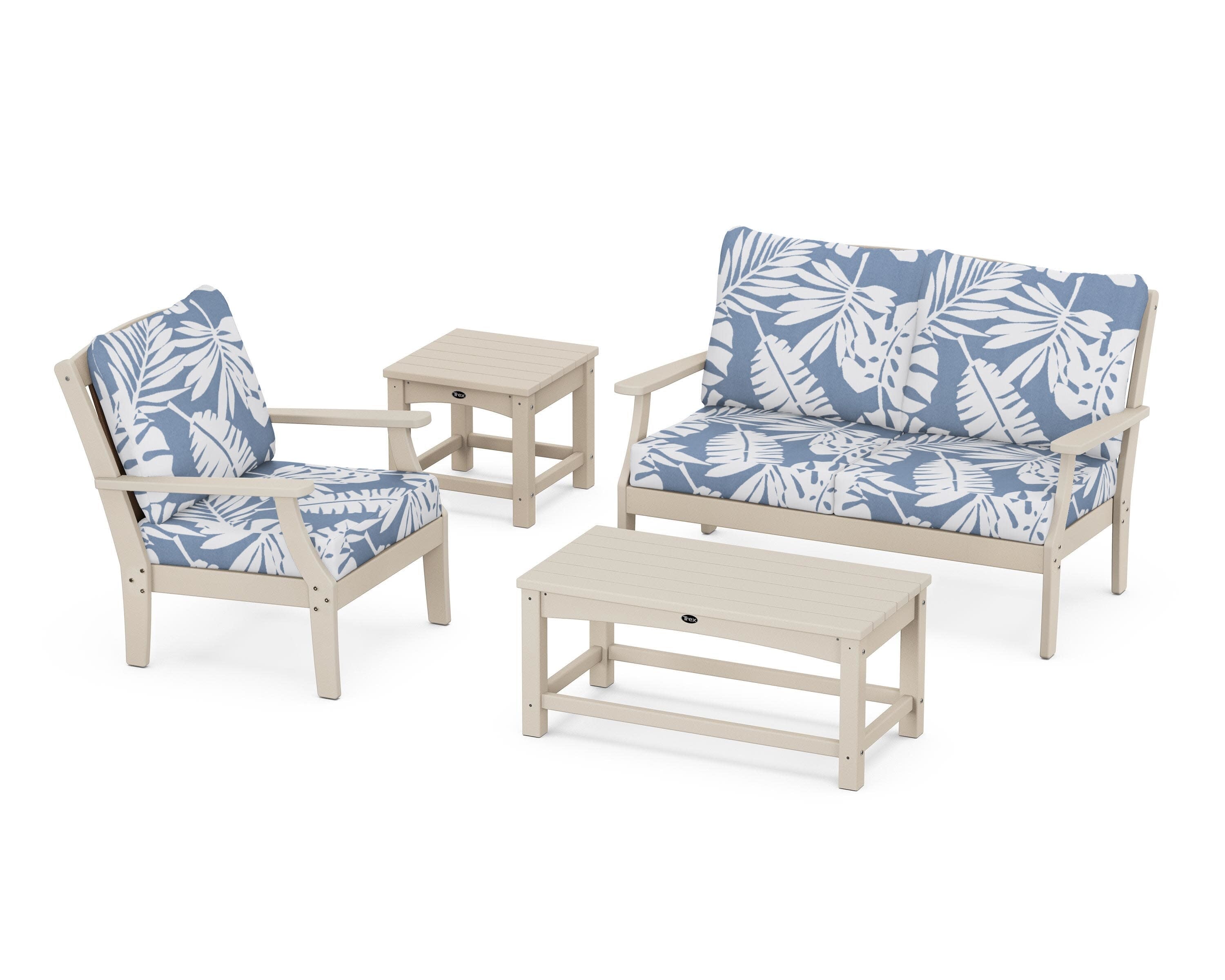 Yacht Club 4-Piece Deep Seating Set in Sand Castle / Leaf Sky Blue