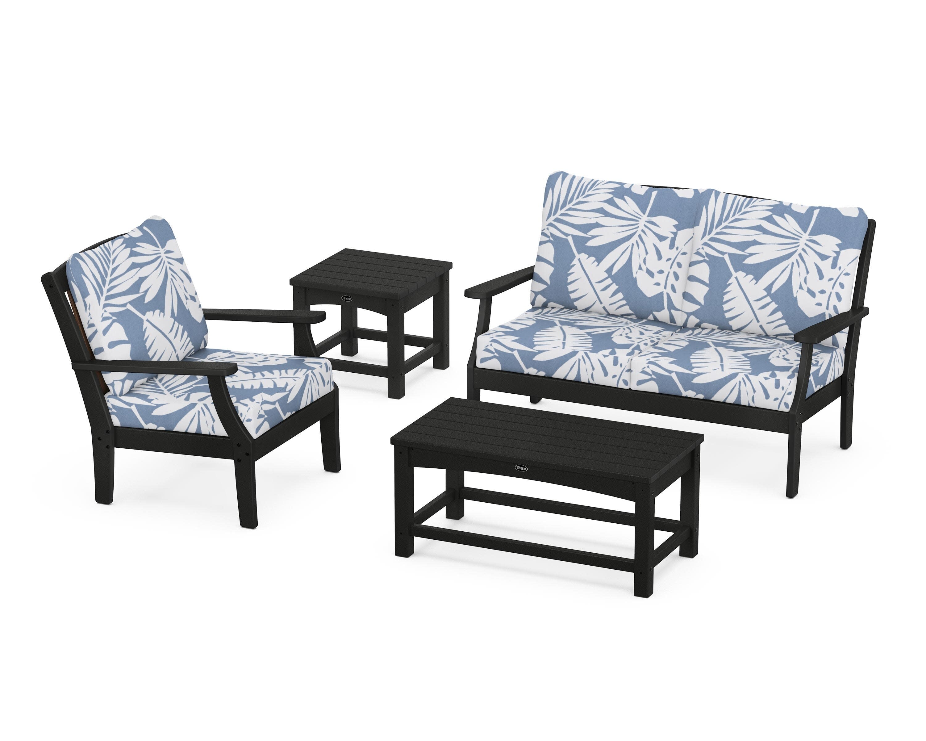 Yacht Club 4-Piece Deep Seating Set in Charcoal Black / Leaf Sky Blue