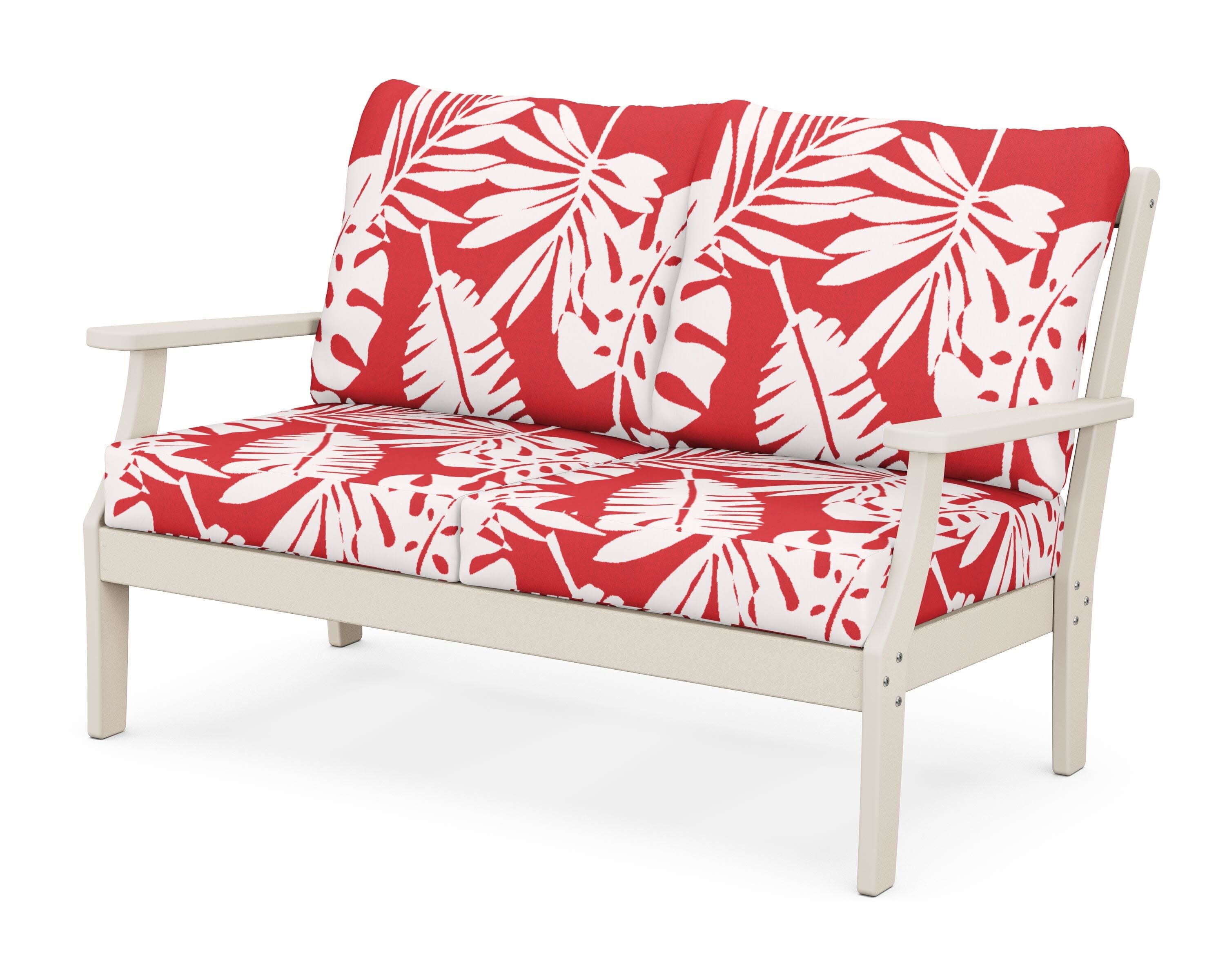 Yacht Club Deep Seating Loveseat in Sand Castle / Leaf Crimson