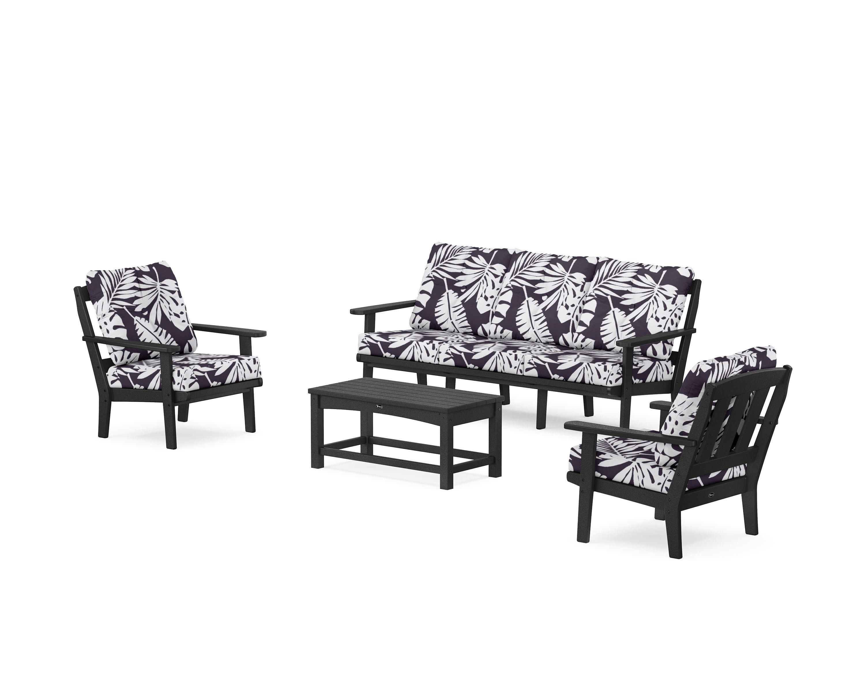Cape Cod 4-Piece Deep Seating Set with Sofa in Charcoal Black / Leaf Navy
