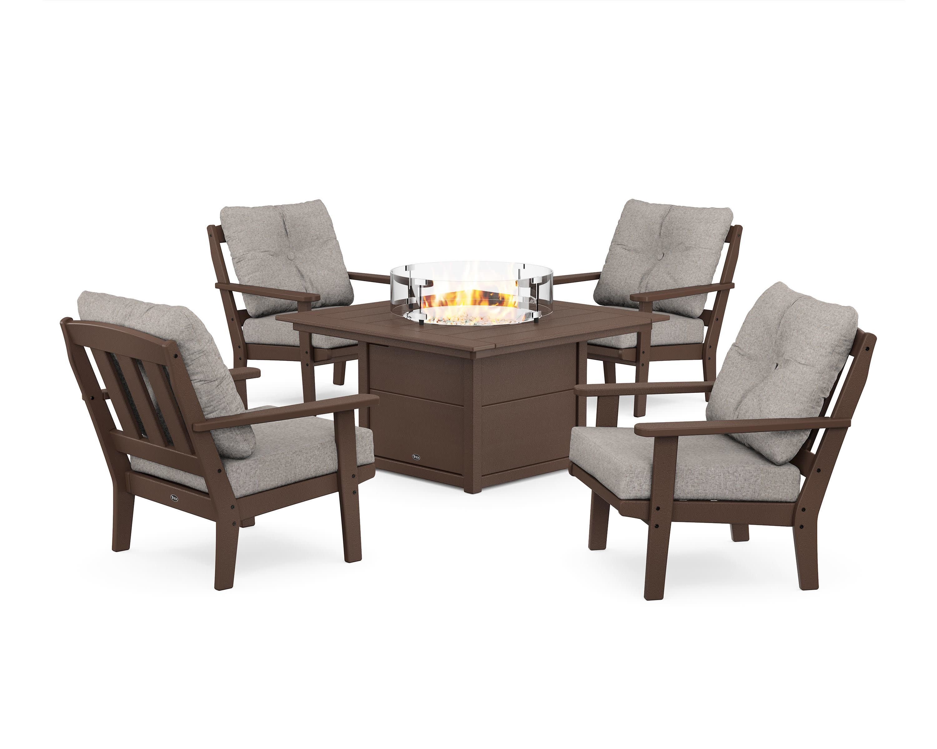 Cape Cod 5-Piece Deep Seating Set with Fire Pit Table in Vintage Lantern / Weathered Tweed