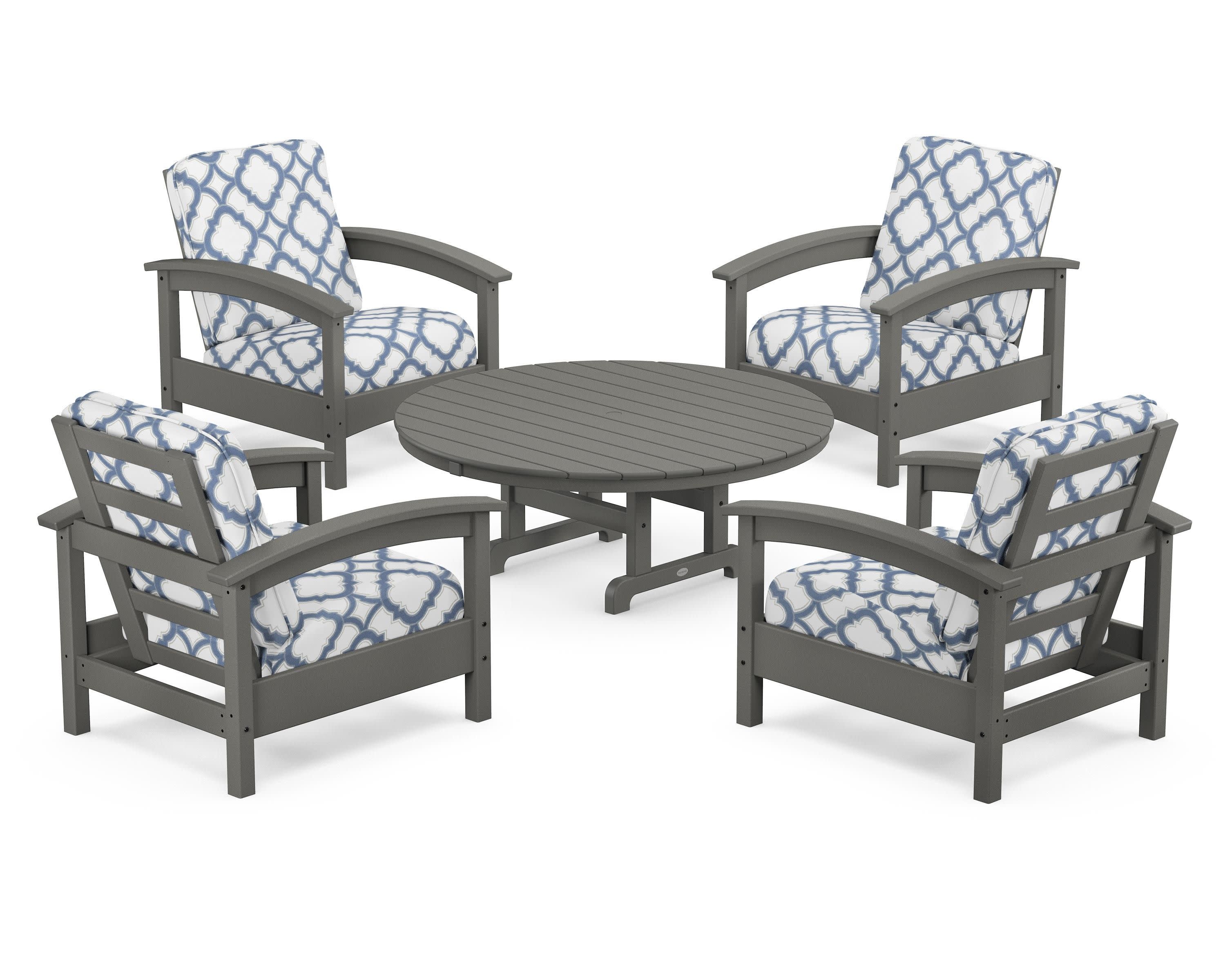 Rockport 5-Piece Deep Seating Set in Stepping Stone / Trellis Sky Blue