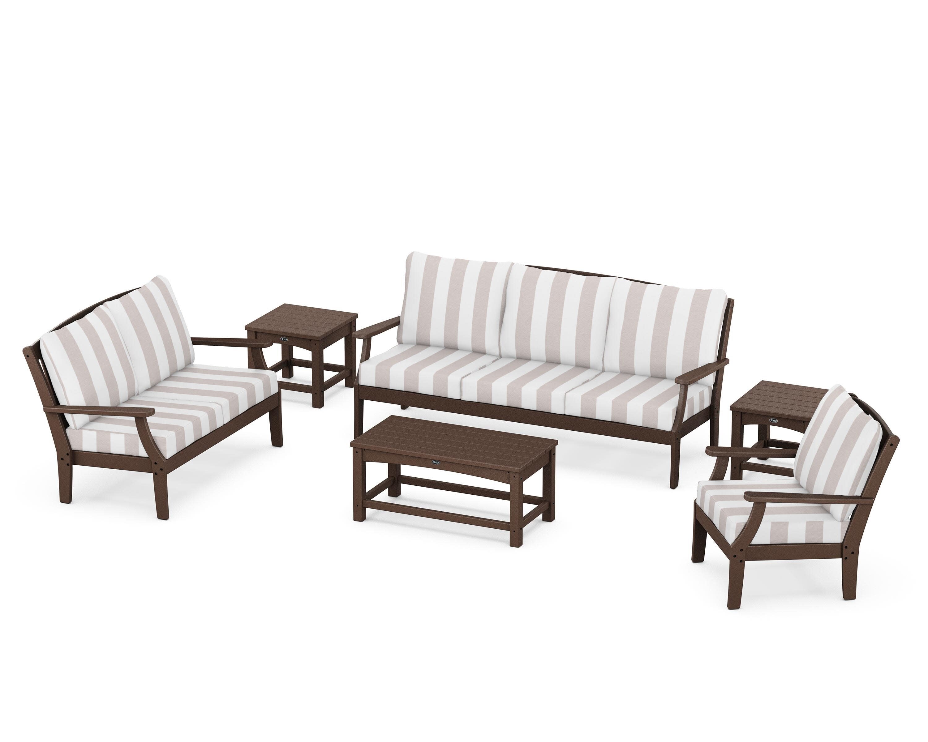 Yacht Club 6-Piece Deep Seating Set in Vintage Lantern / Cabana Stripe Dune Burlap