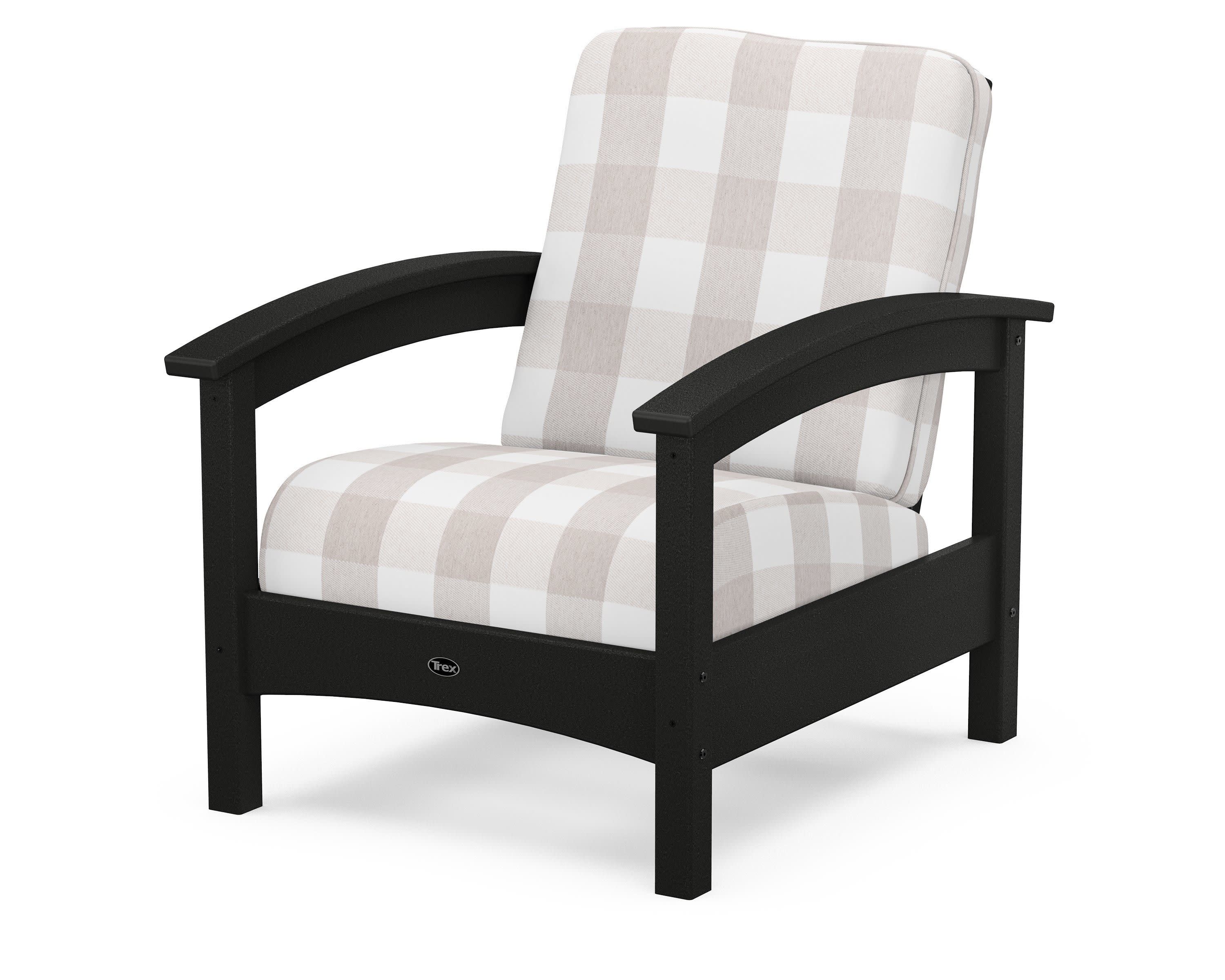 Rockport Club Chair in Charcoal Black / Buffalo Plaid Dune Burlap