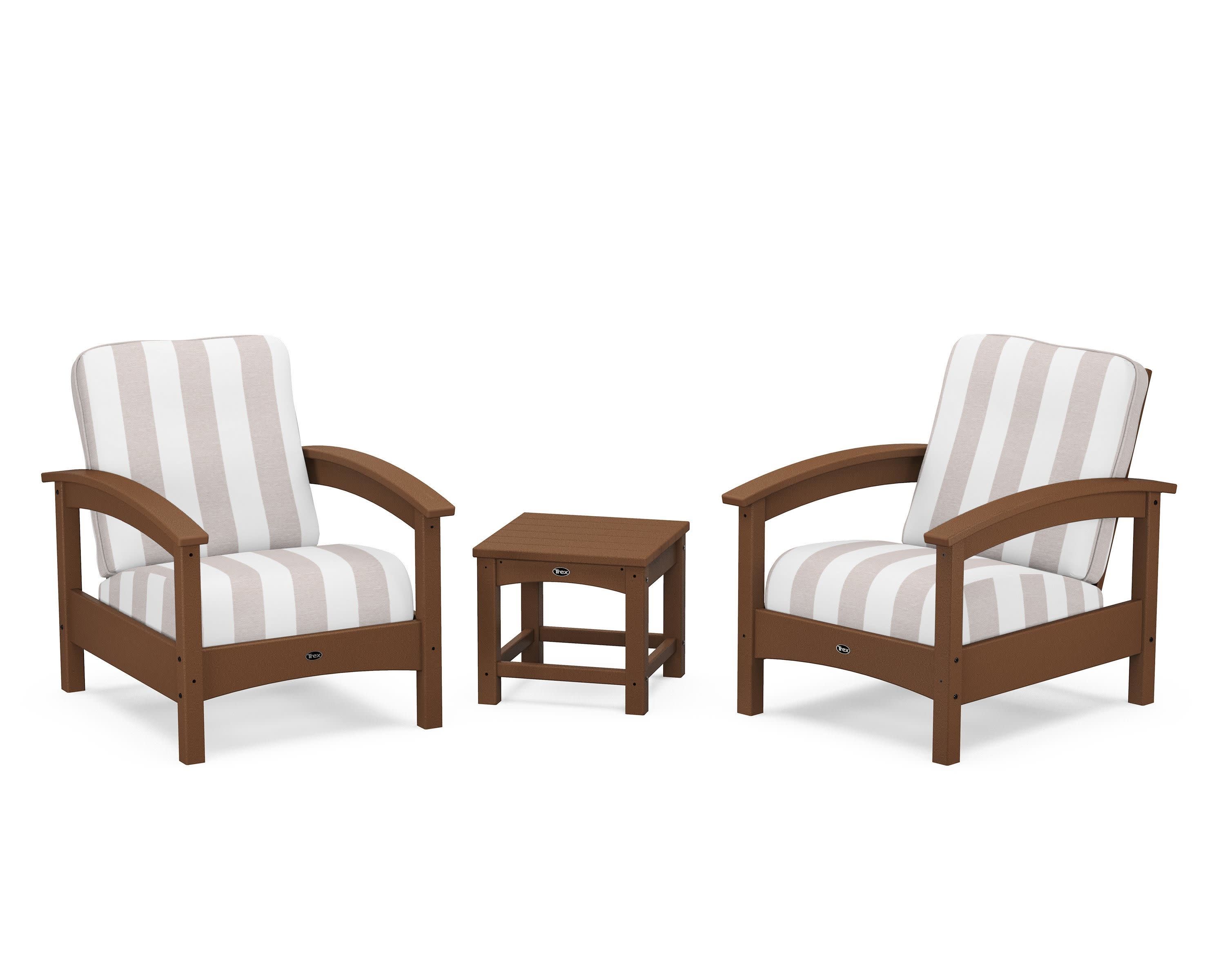 Rockport Club 3-Piece Deep Seating Conversation Set in Tree House / Cabana Stripe Dune Burlap