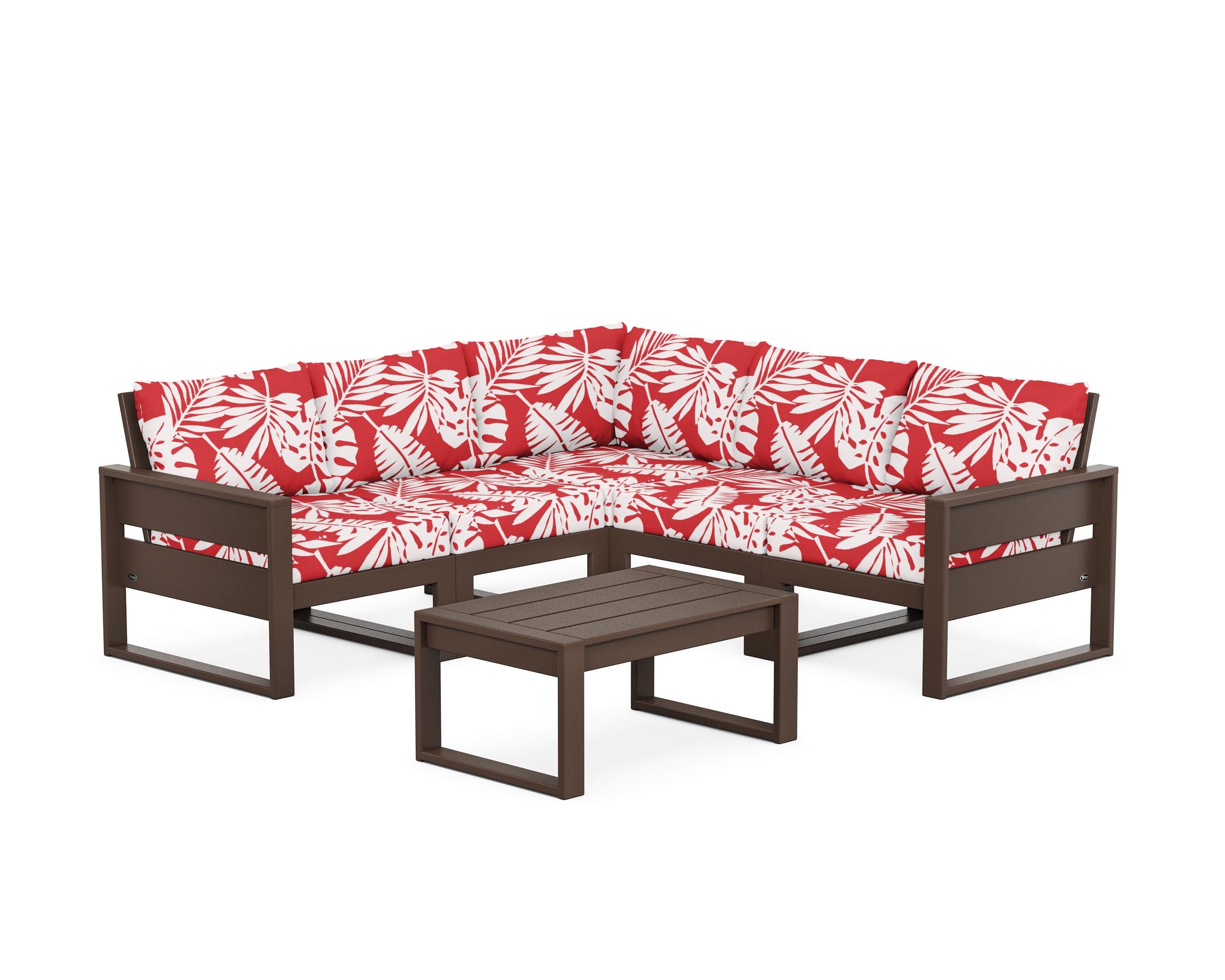 Eastport 6-Piece Deep Seating Sectional + Coffee Table Set in Vintage Lantern / Leaf Crimson