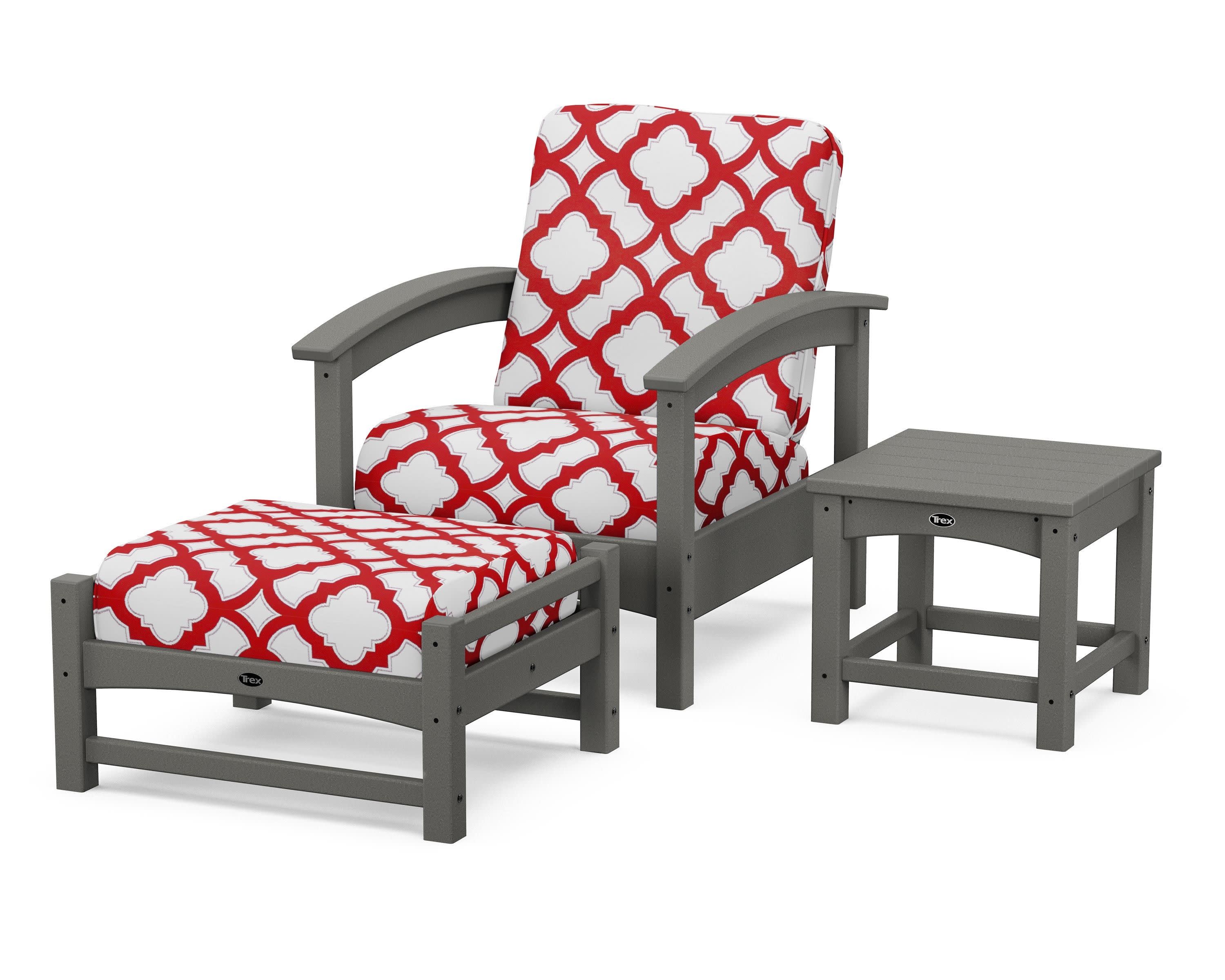 Rockport 3-Piece Deep Seating Set in Stepping Stone / Trellis Crimson
