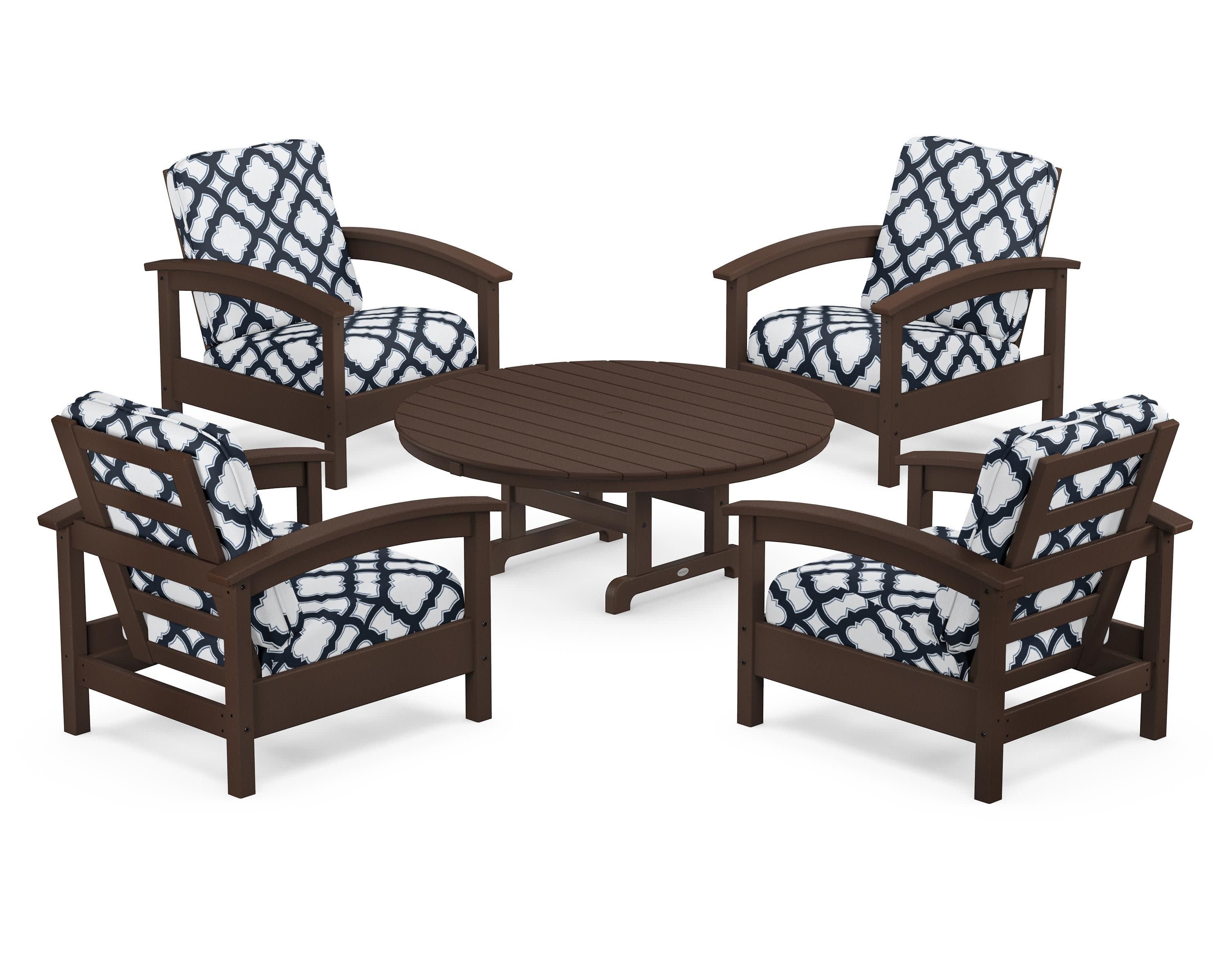 Rockport 5-Piece Deep Seating Set in Vintage Lantern / Trellis Marine Indigo