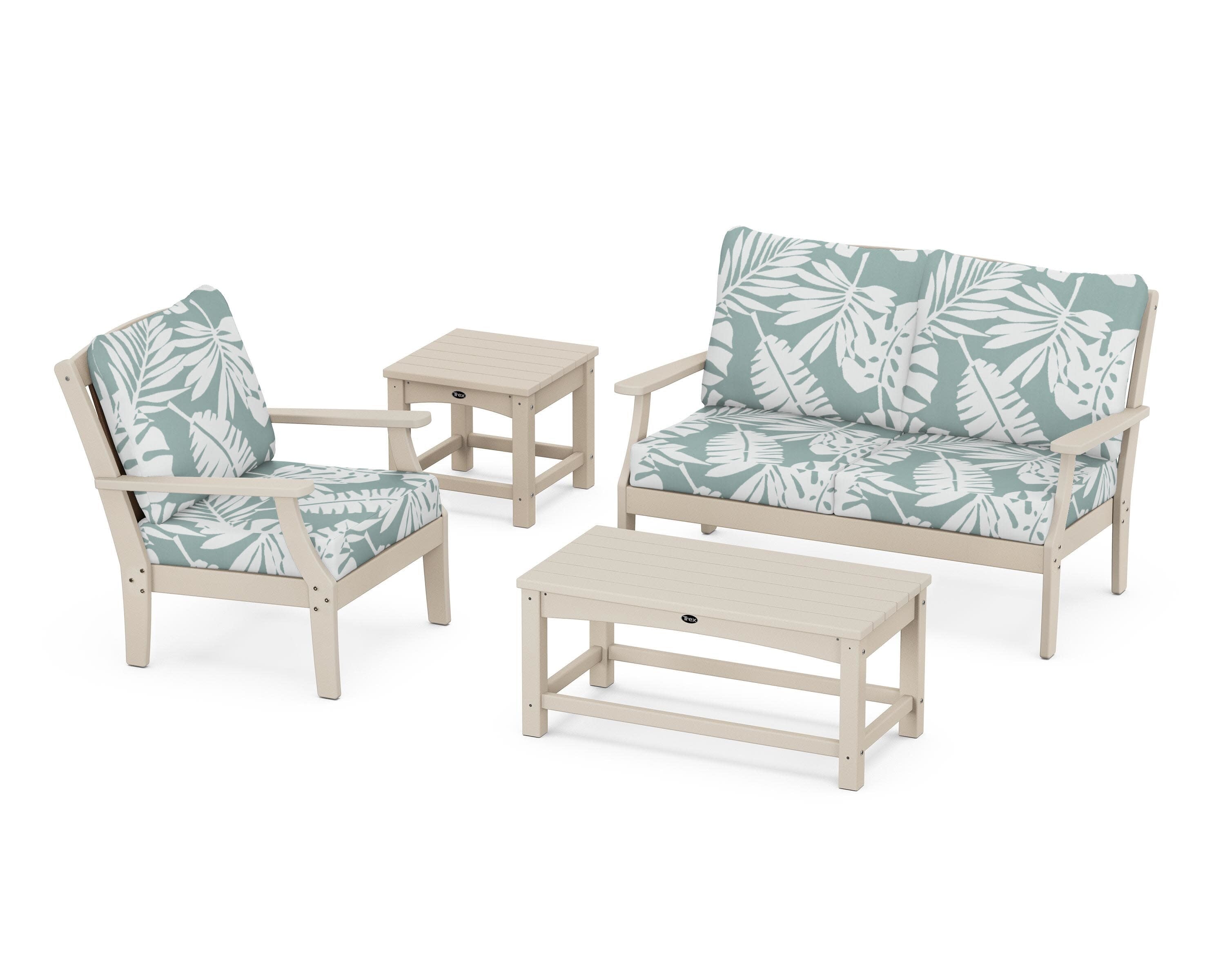 Yacht Club 4-Piece Deep Seating Set in Sand Castle / Leaf Glacier Spa