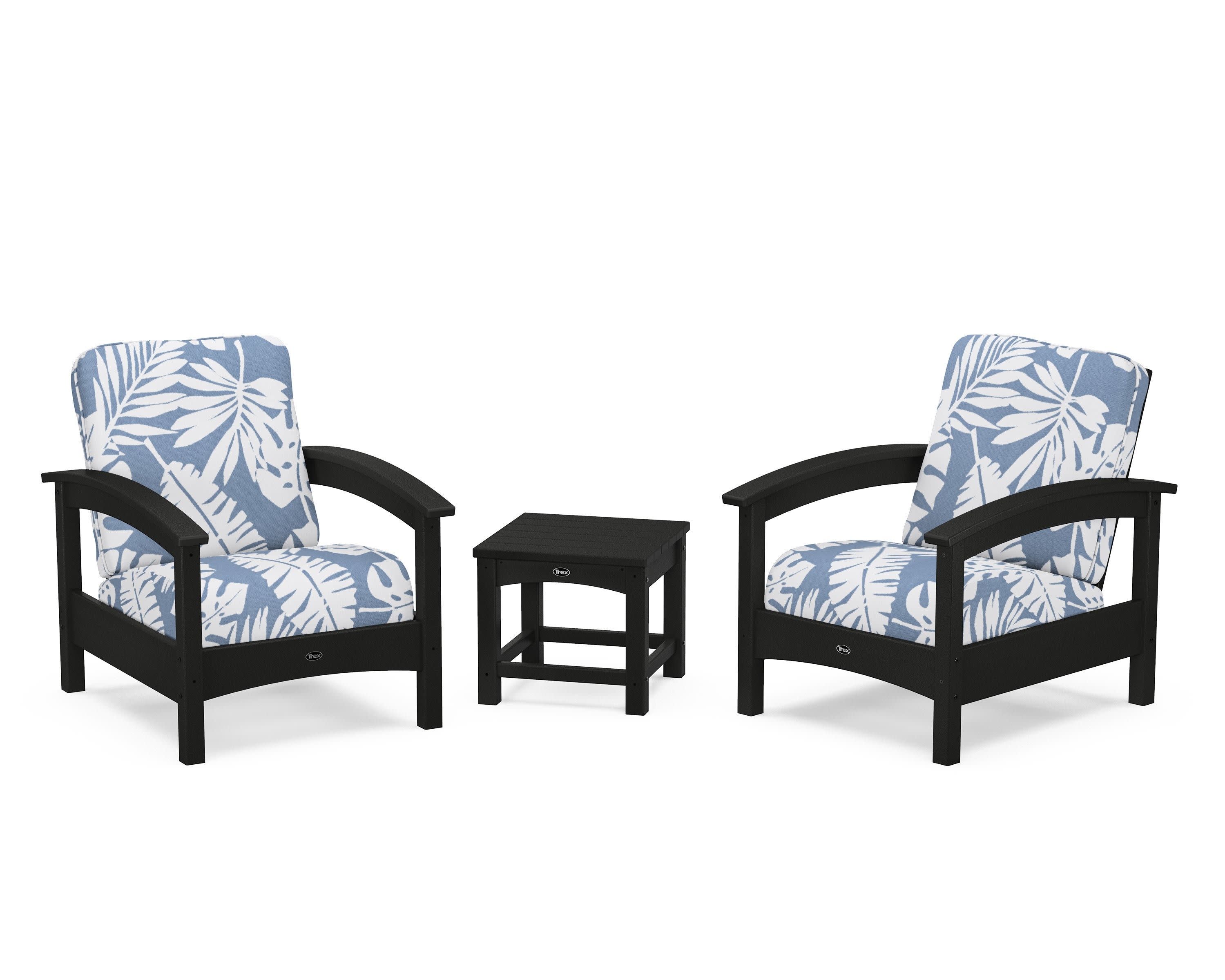 Rockport Club 3-Piece Deep Seating Conversation Set in Charcoal Black / Leaf Sky Blue