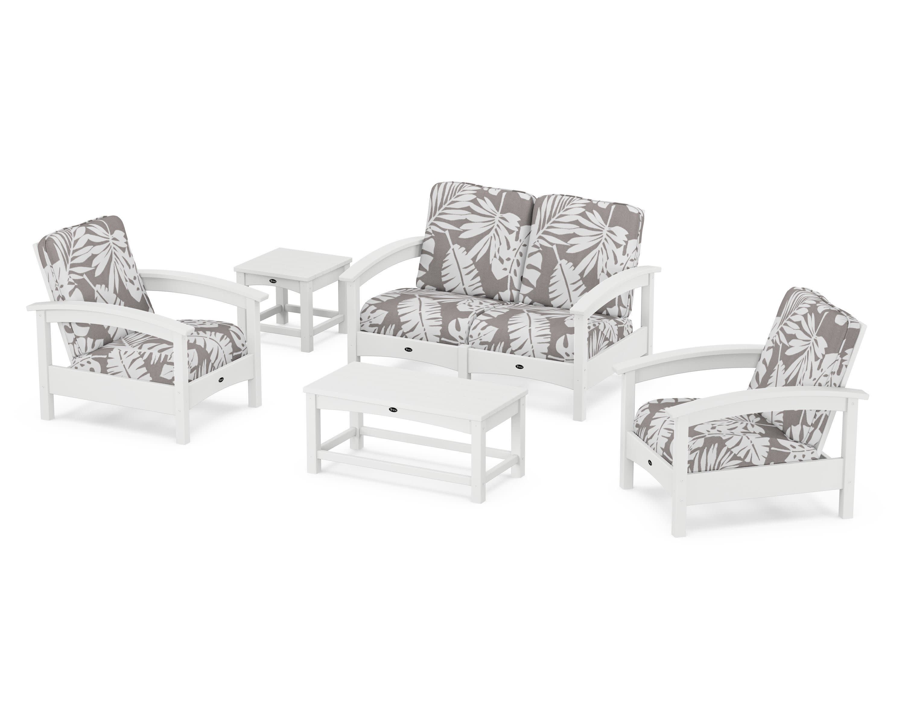 Rockport Club 6-Piece Deep Seating Conversation Set in Classic White / Leaf Grey Mist