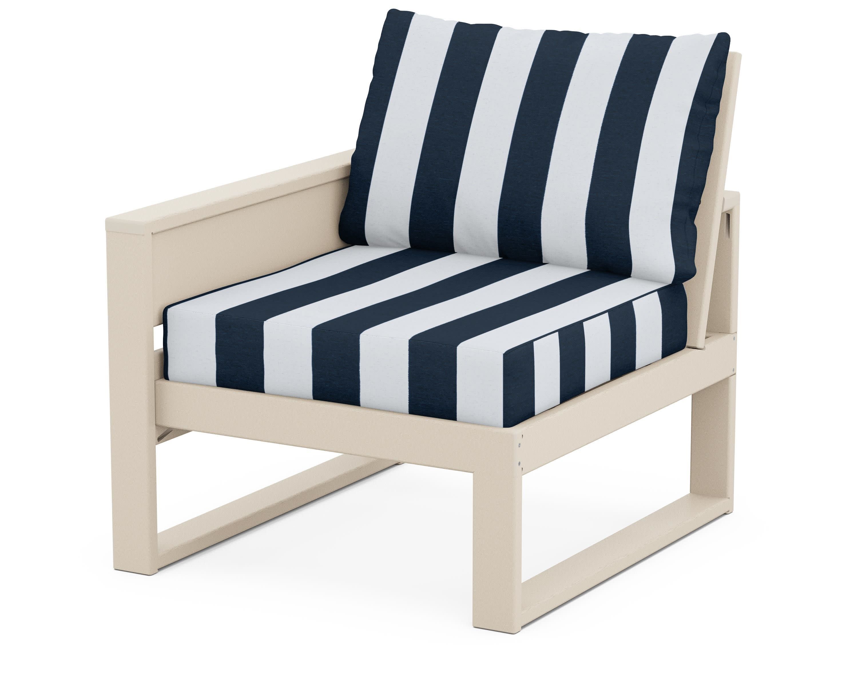 Eastport Modular Left Arm Chair in Sand Castle / Cabana Stripe Marine Indigo