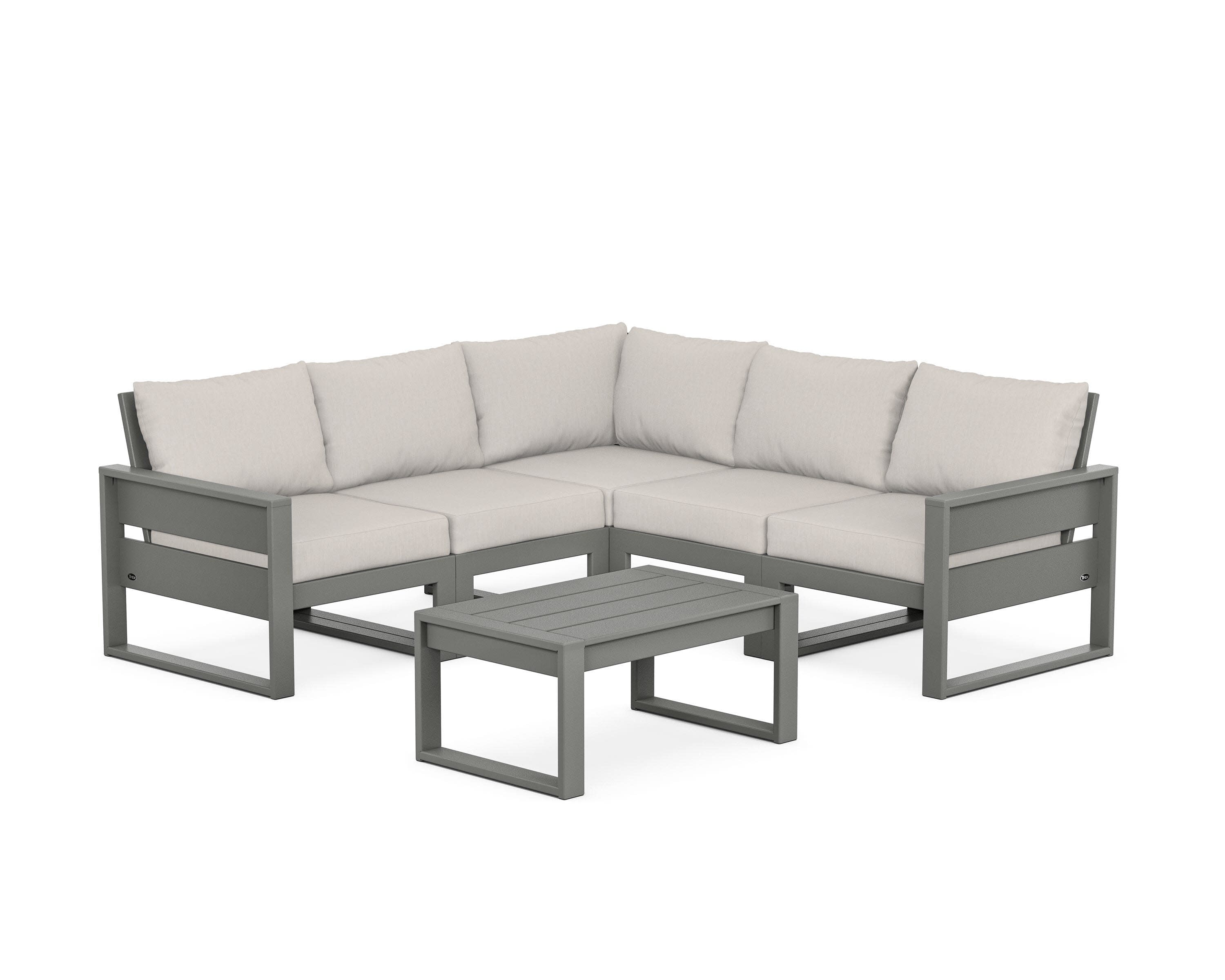 Eastport 6-Piece Deep Seating Sectional + Coffee Table Set in Stepping Stone / Cast Ash