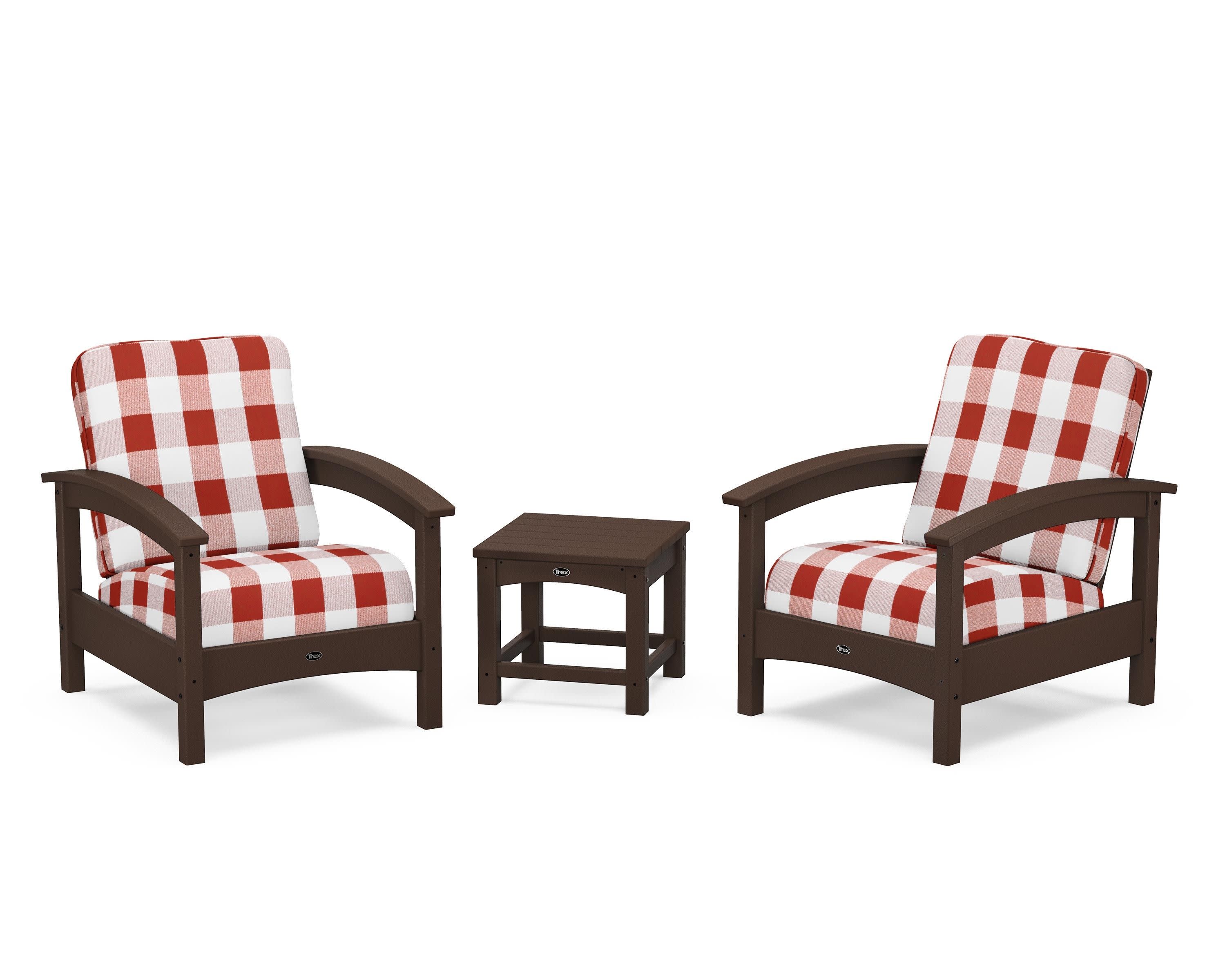 Rockport Club 3-Piece Deep Seating Conversation Set in Vintage Lantern / Buffalo Plaid Crimson