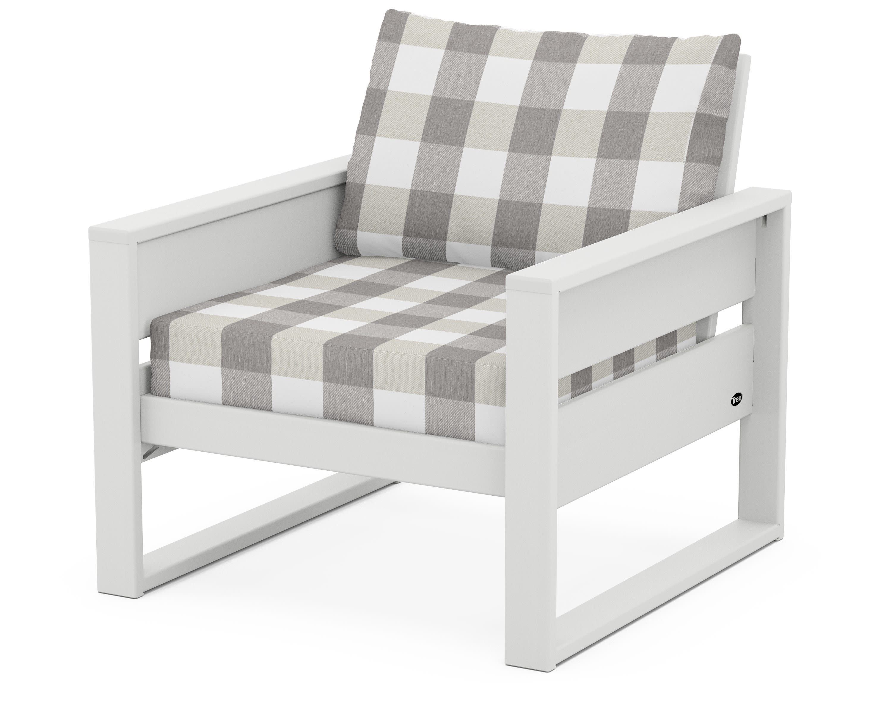 Eastport Club Chair in Classic White / Buffalo Plaid Grey Mist