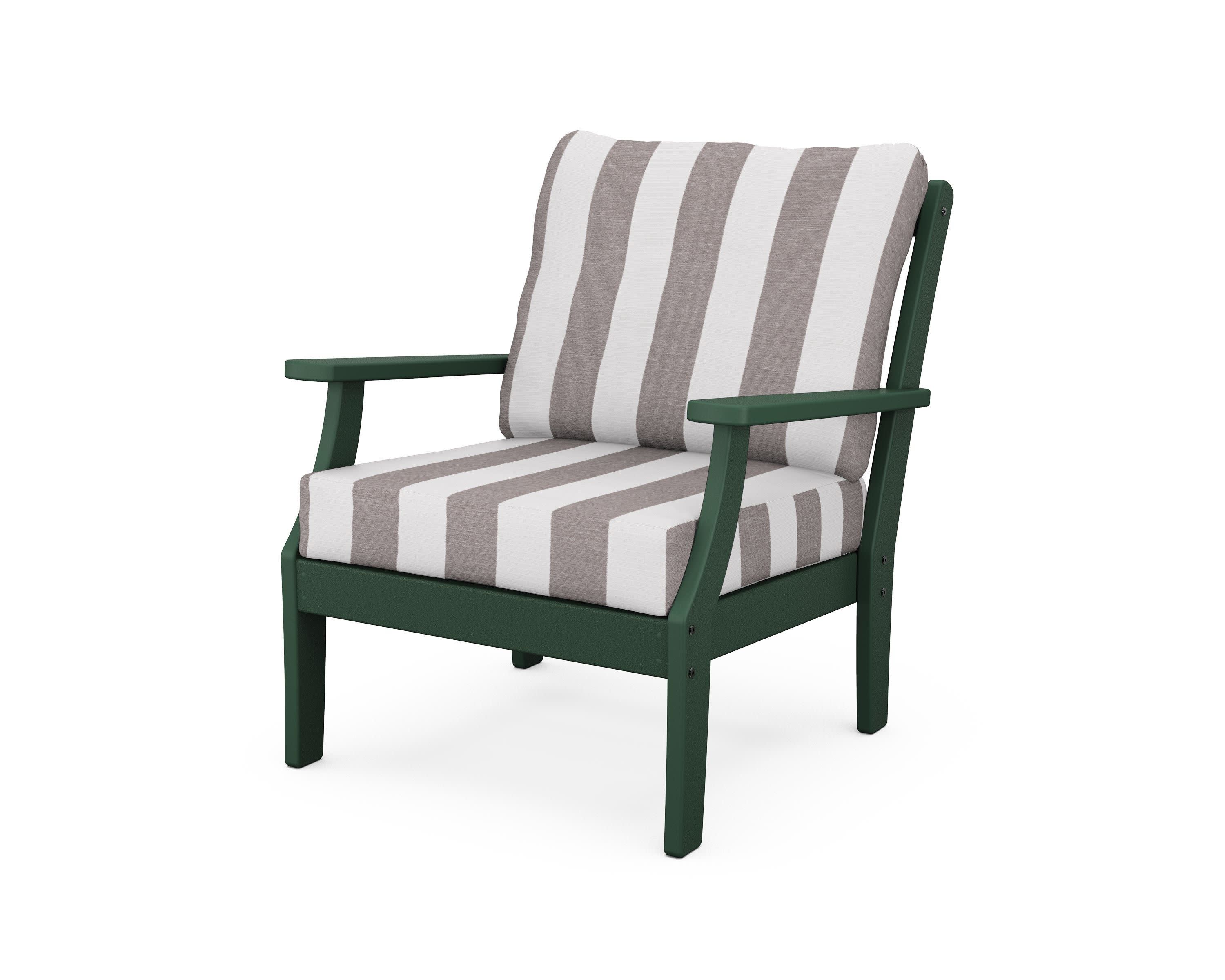Yacht Club Deep Seating Chair in Rainforest Canopy / Cabana Stripe Grey Mist