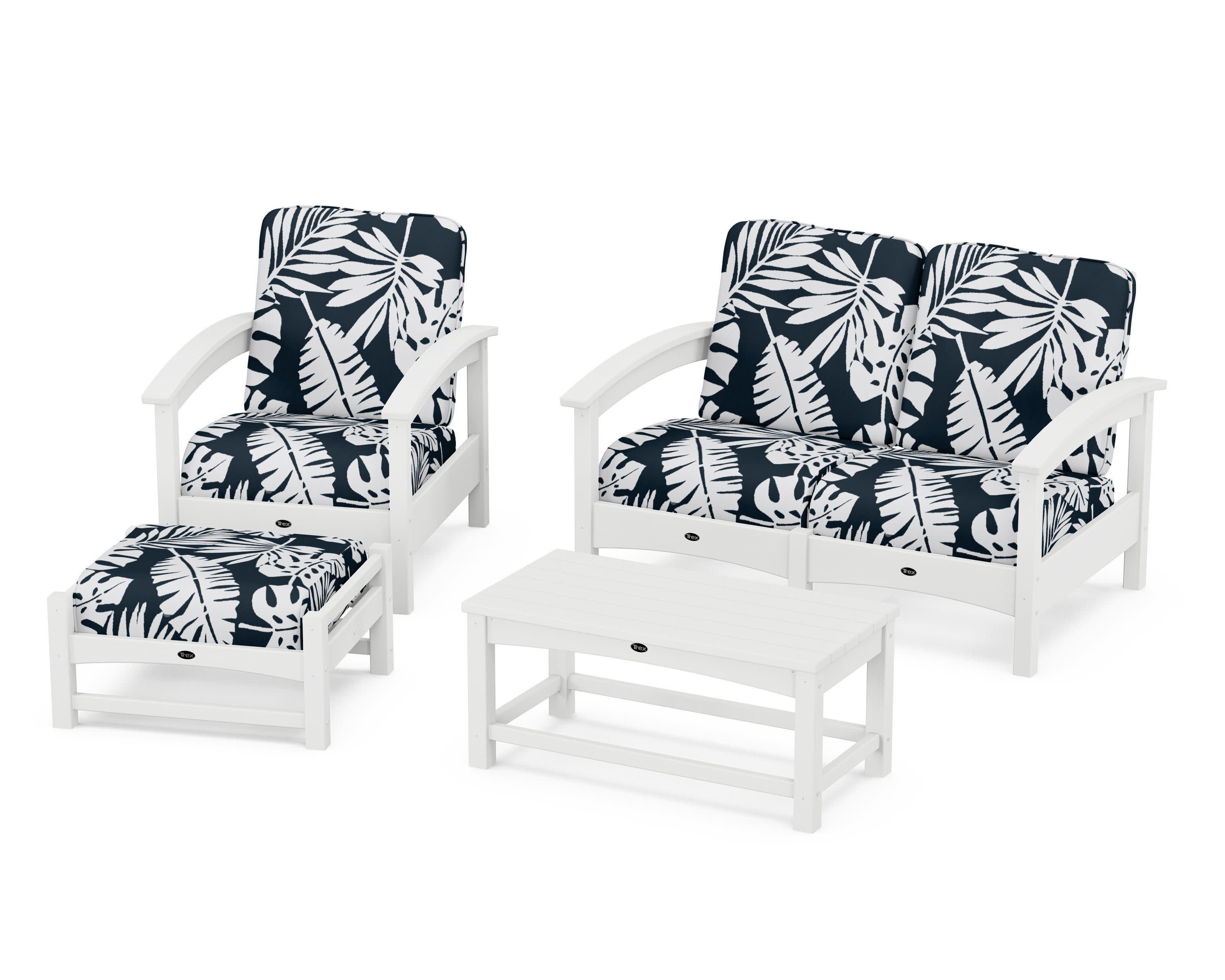 Rockport 4-Piece Deep Seating Conversation Group in Classic White / Leaf Marine Indigo