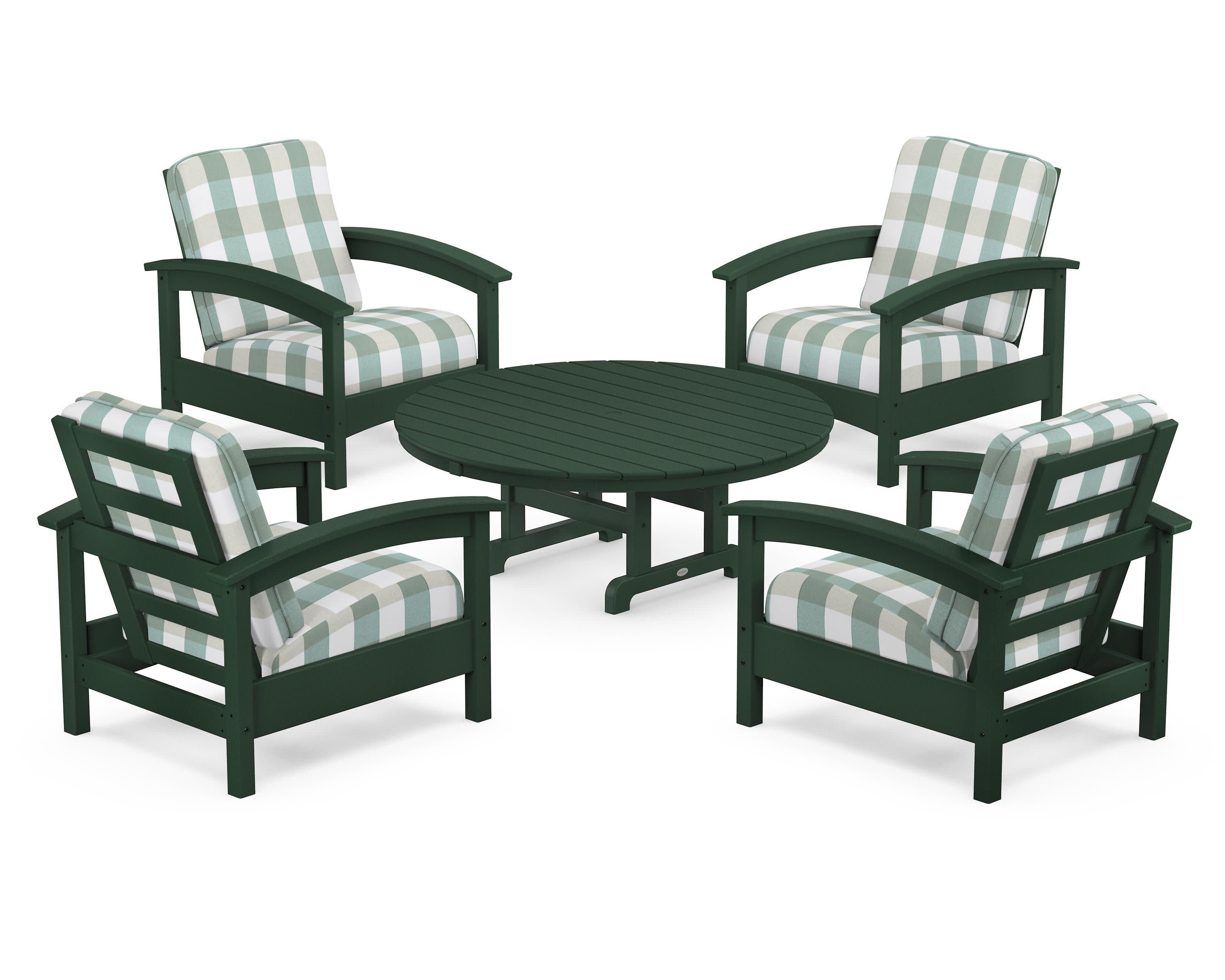 Rockport 5-Piece Deep Seating Set in Rainforest Canopy / Buffalo Plaid Glacier Spa