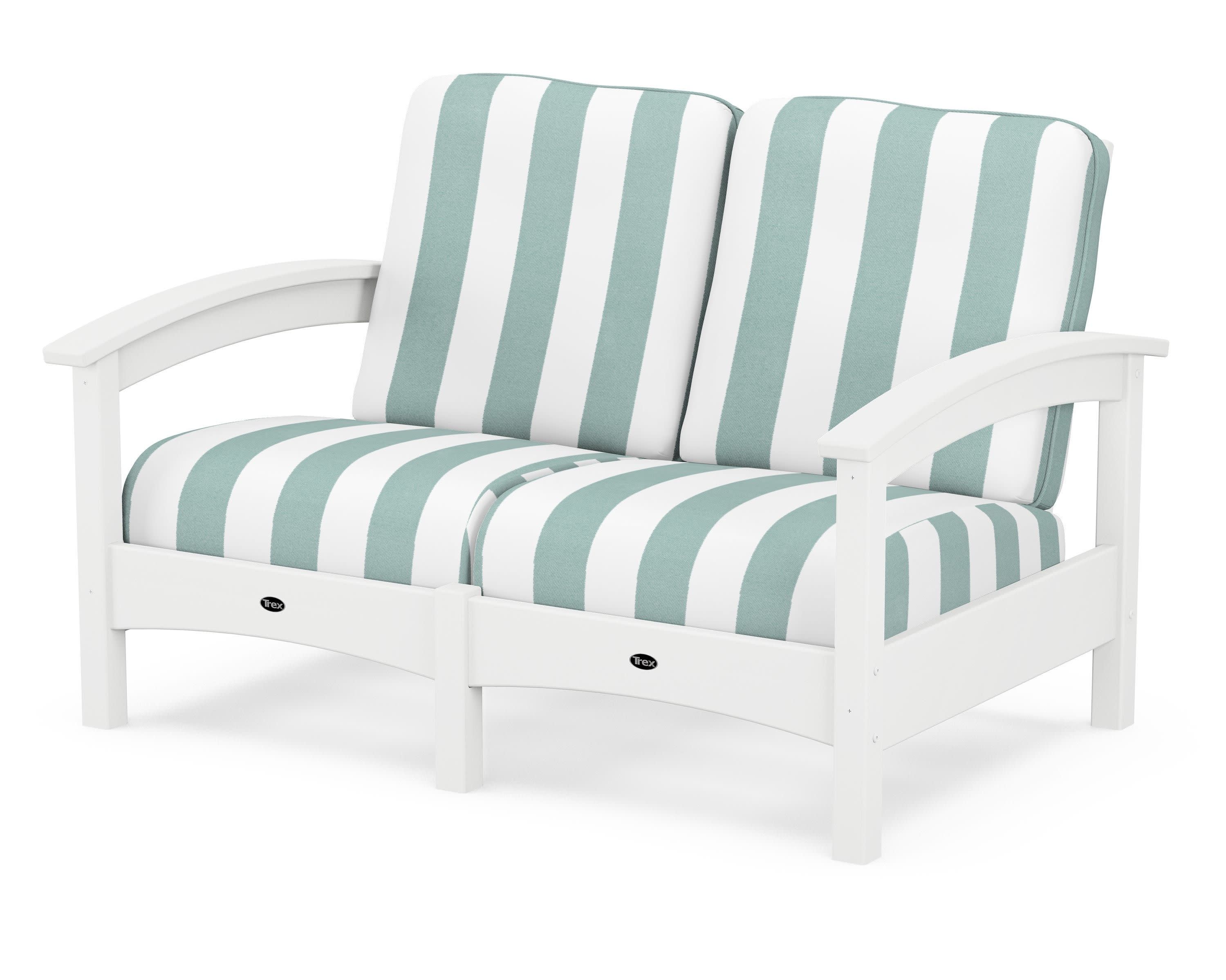 Rockport Club Loveseat in Classic White / Cabana Stripe Glacier Spa