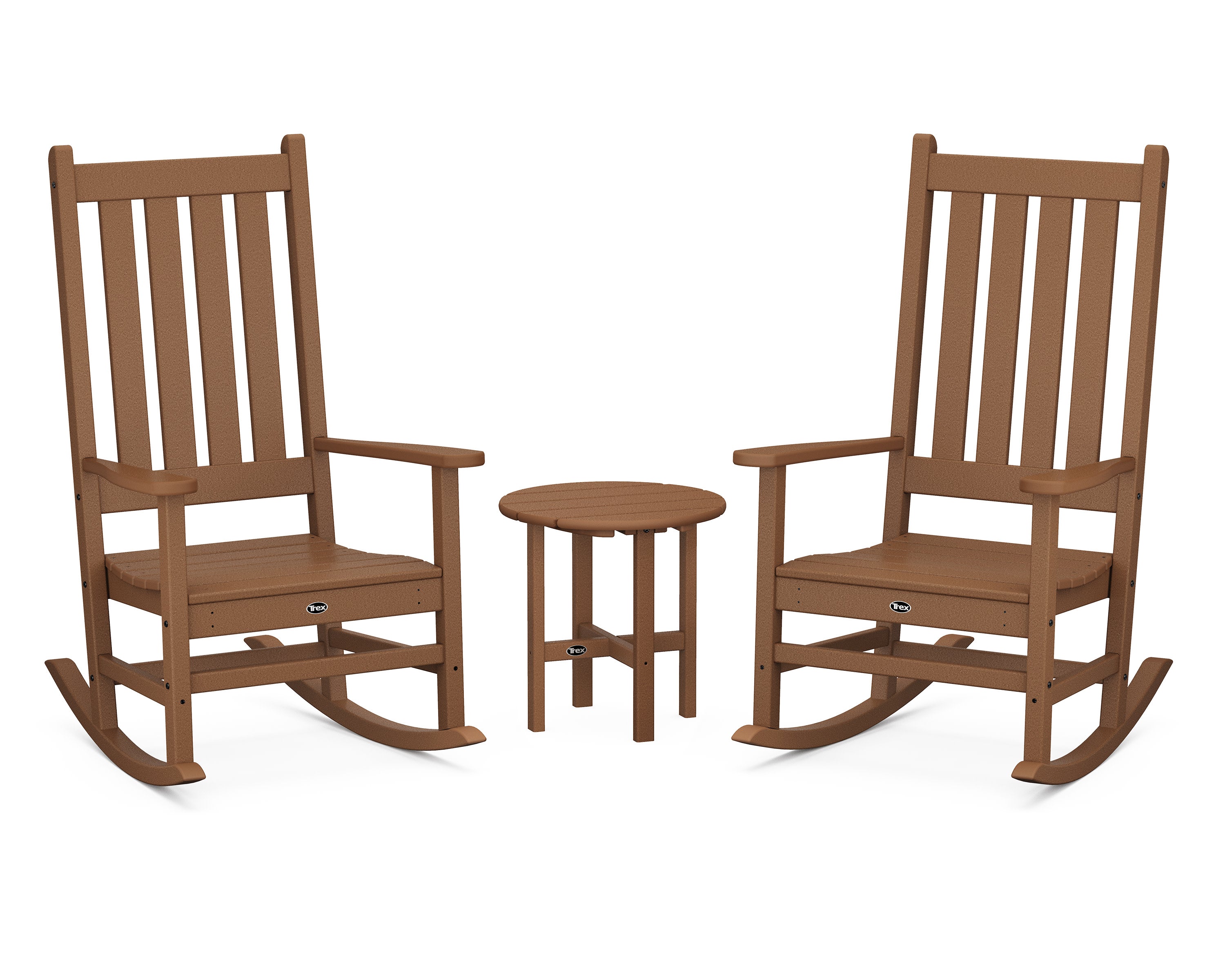 Cape Cod 3-Piece Porch Rocking Chair Set with Cape Cod Round 18" Side Table in Tree House