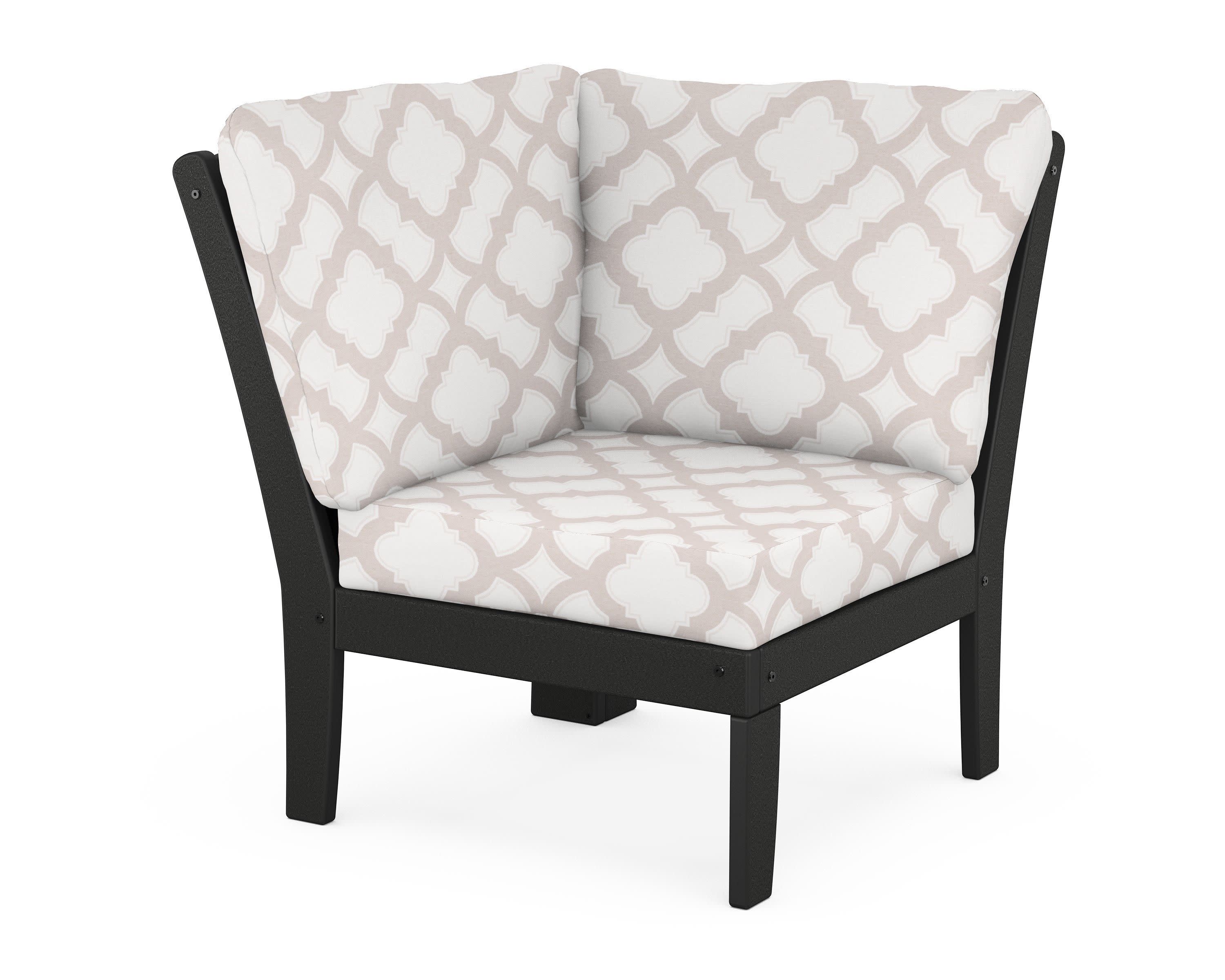 Yacht Club Modular Corner Chair in Charcoal Black / Trellis Dune Burlap
