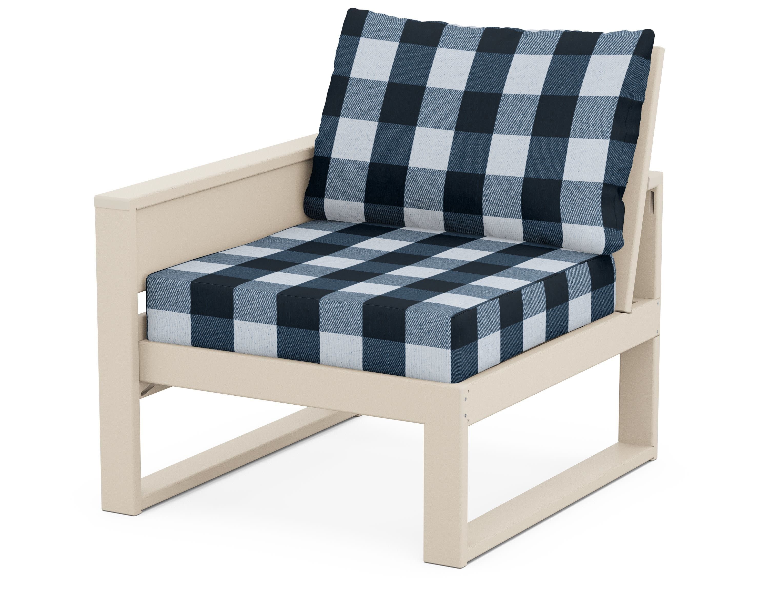 Eastport Modular Left Arm Chair in Sand Castle / Buffalo Plaid Marine Indigo
