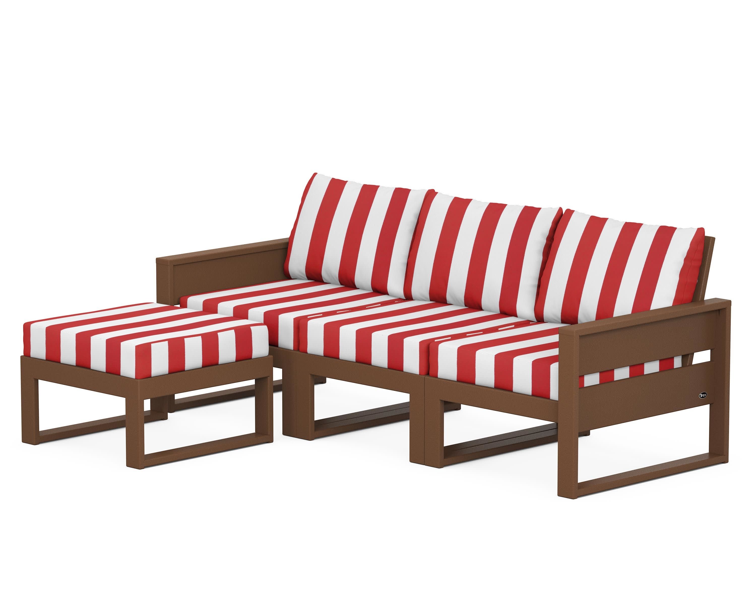 Eastport 4- Piece Sectional with Ottoman in Tree House / Cabana Stripe Crimson