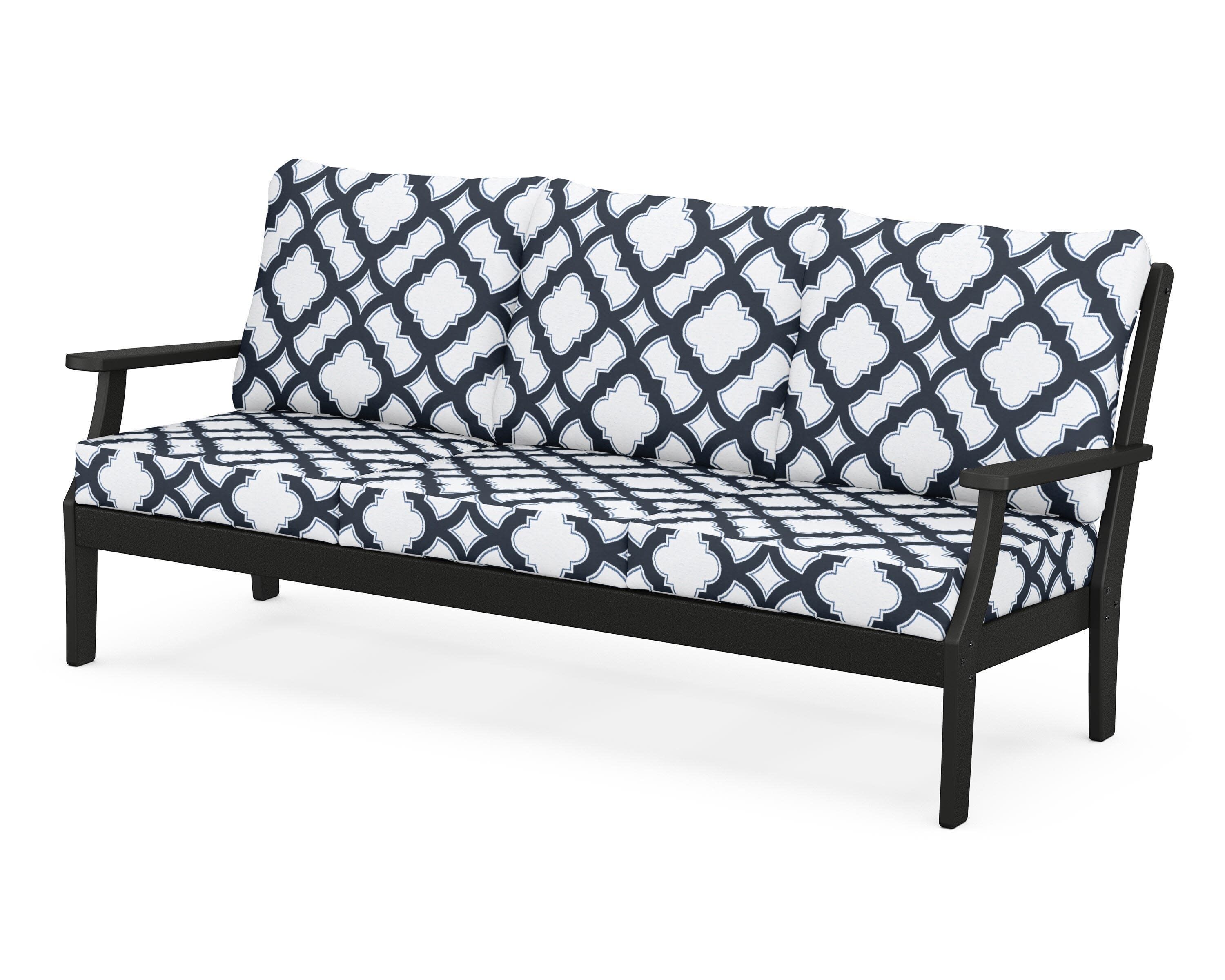Yacht Club Deep Seating Sofa in Charcoal Black / Trellis Marine Indigo