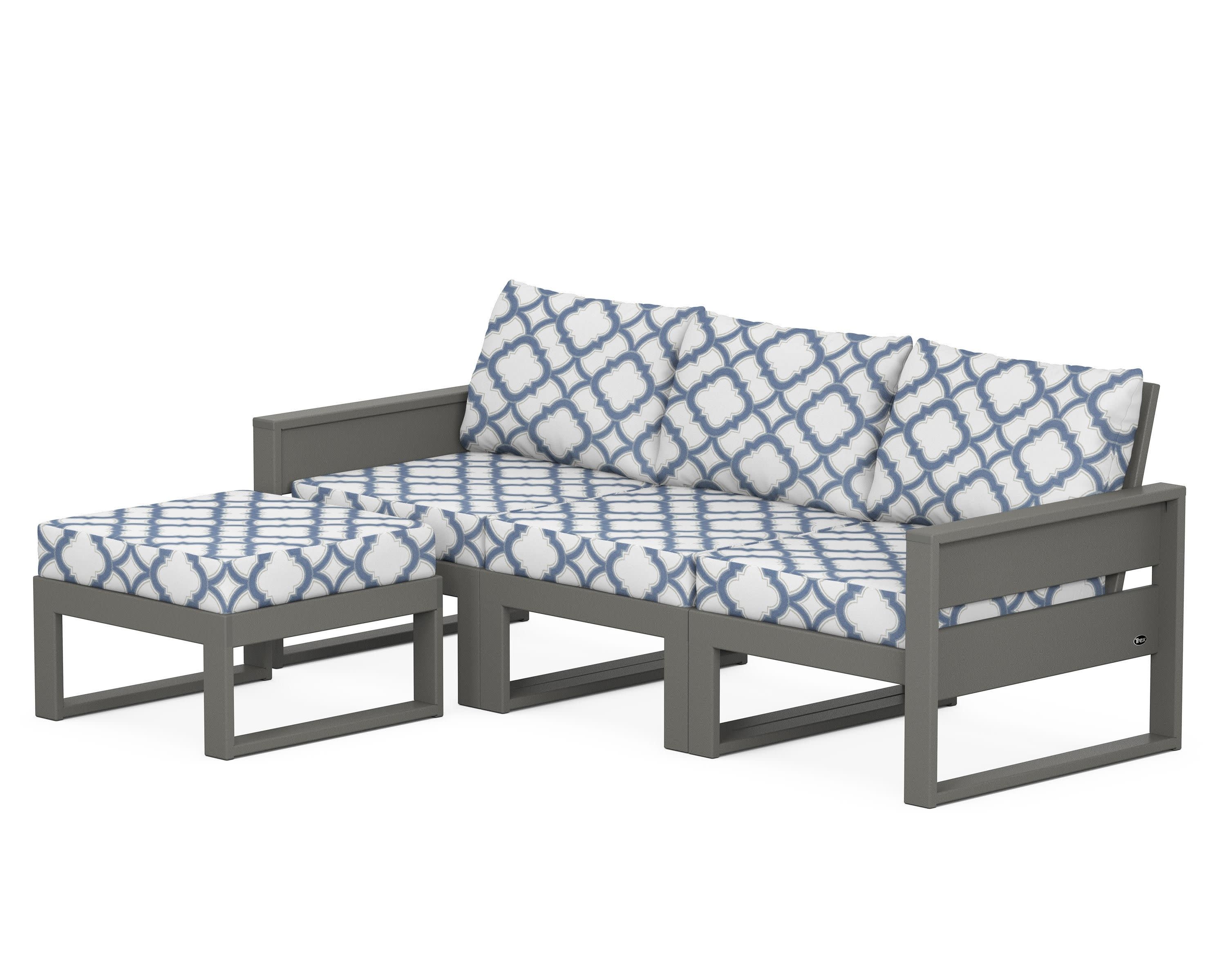 Eastport 4- Piece Sectional with Ottoman in Stepping Stone / Trellis Sky Blue