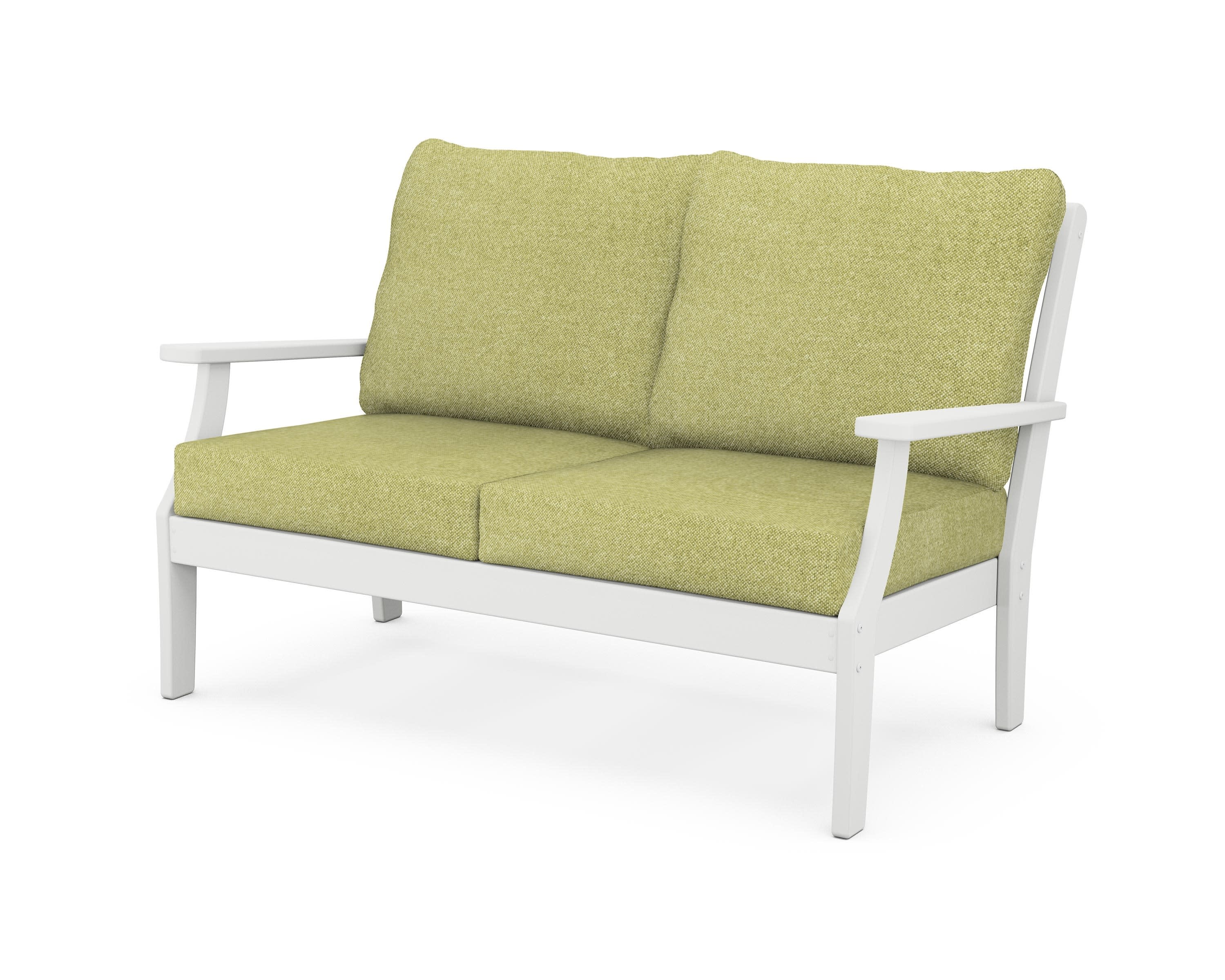 Yacht Club Deep Seating Loveseat in Classic White / Chartreuse Boucle