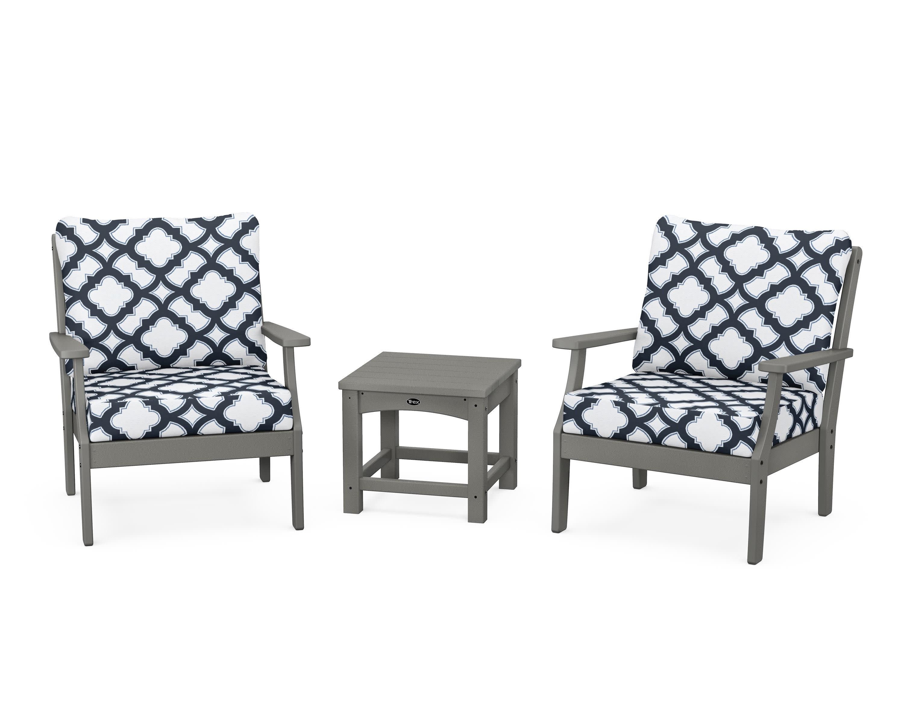 Yacht Club 3-Piece Deep Seating Set in Stepping Stone / Trellis Marine Indigo