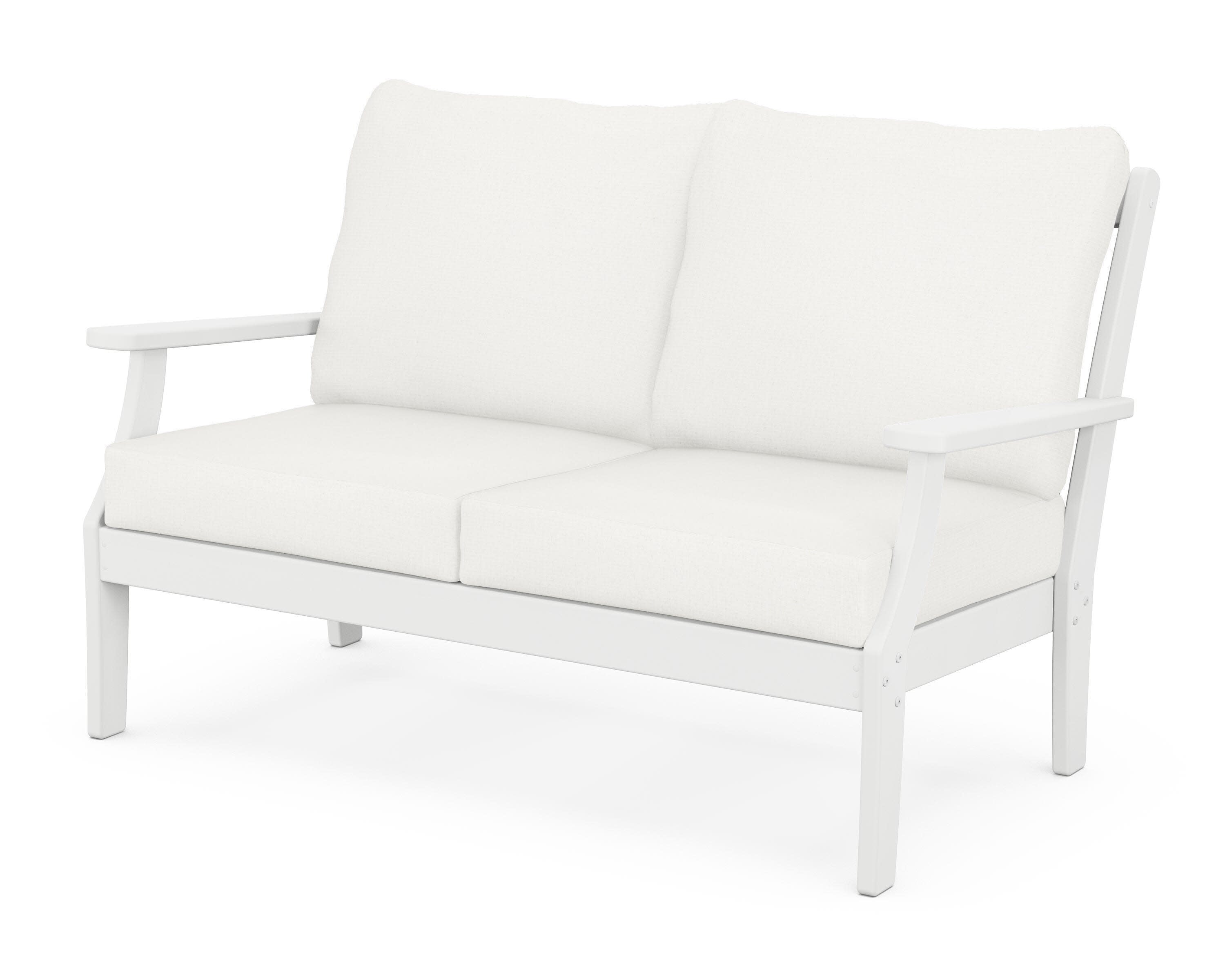 Yacht Club Deep Seating Loveseat in Classic White / Natural Linen