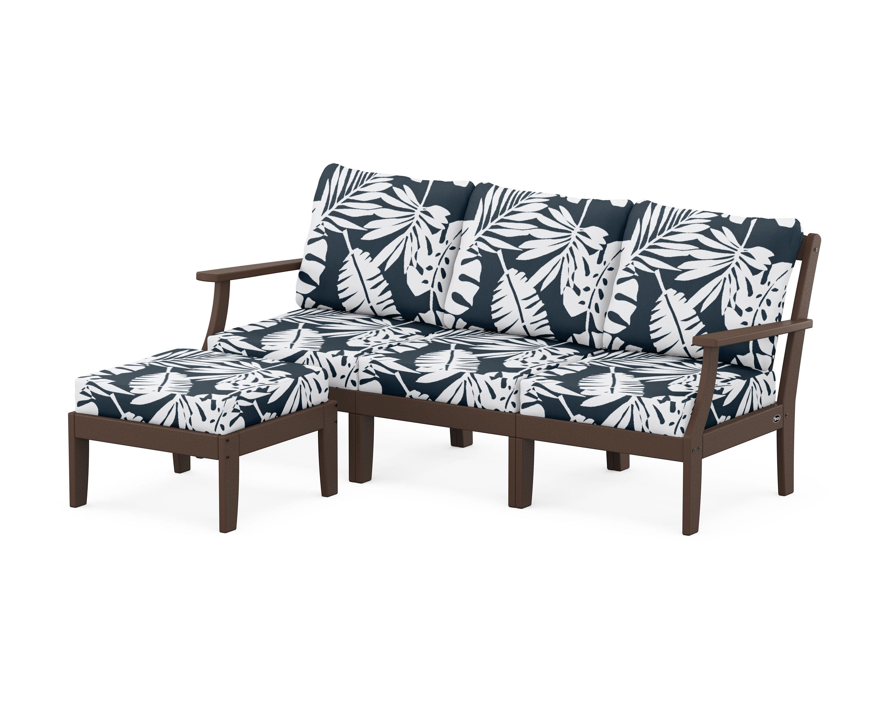 Yacht Club Modular 4-Piece Deep Seating Set with Ottoman in Vintage Lantern / Leaf Marine Indigo