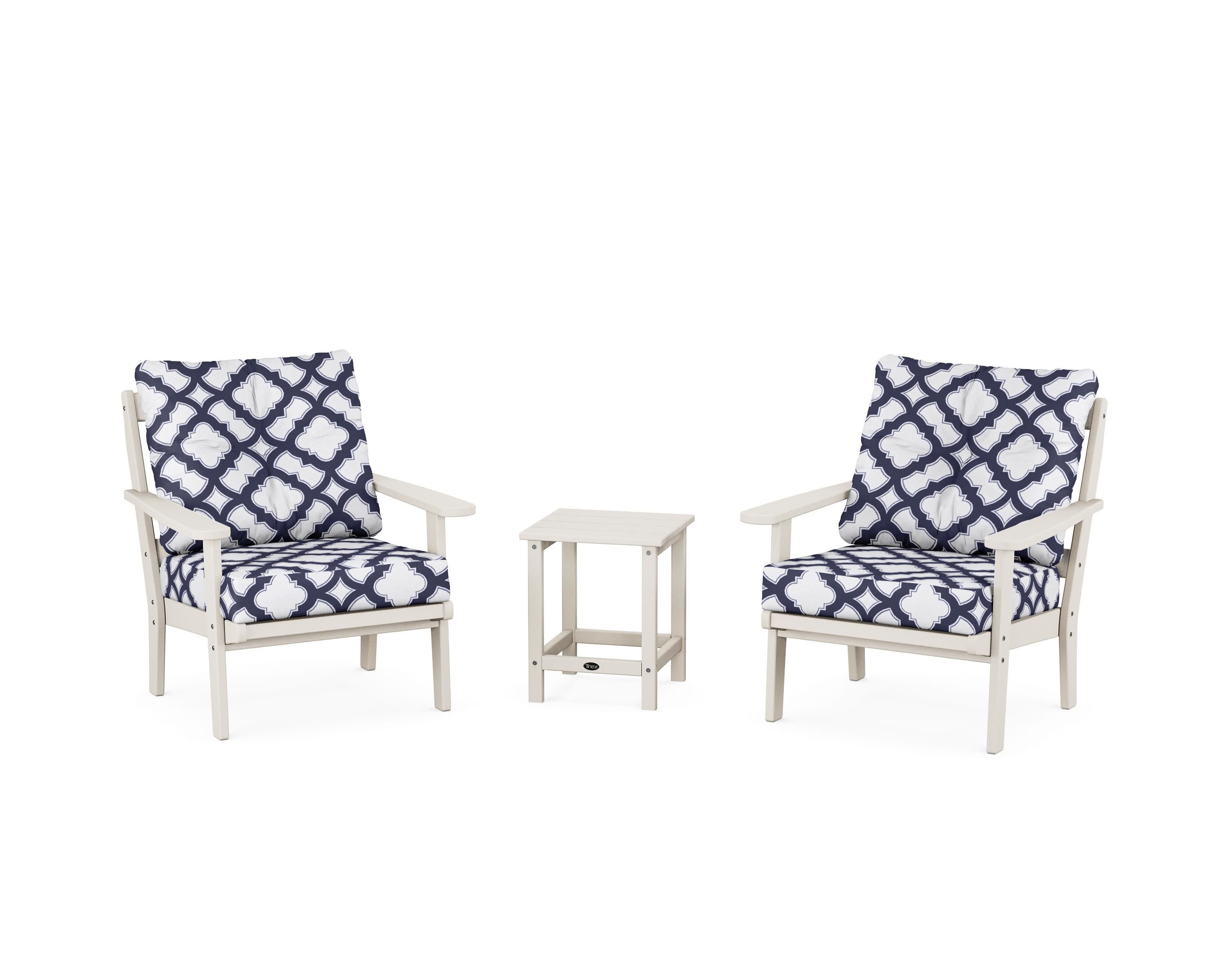 Cape Cod 3-Piece Deep Seating Set in Sand Castle / Trellis Navy
