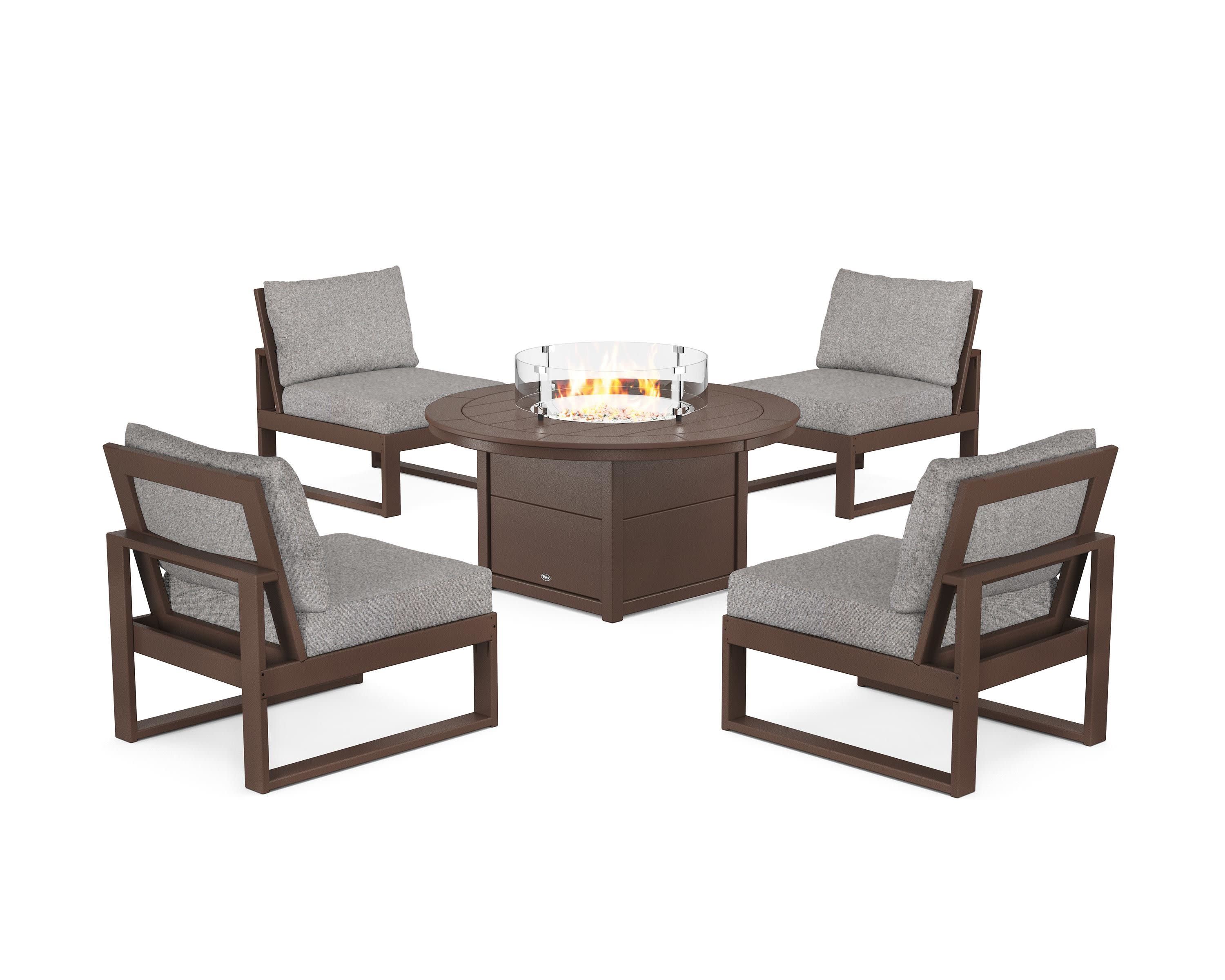 Eastport Modular 5-Piece Deep Seating Set with Round Fire Pit Table in Vintage Lantern / Grey Mist