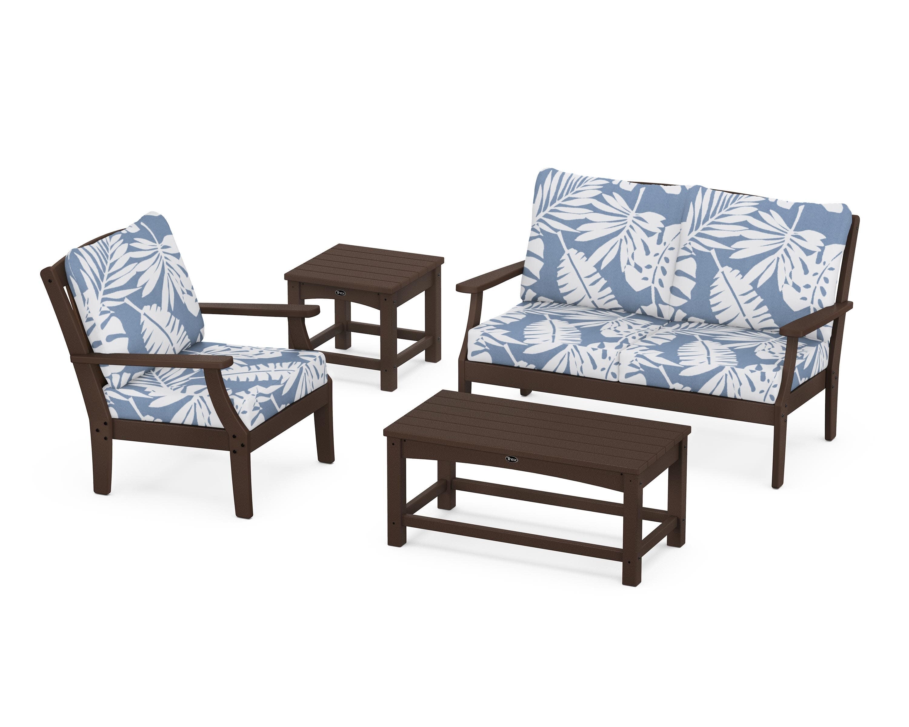 Yacht Club 4-Piece Deep Seating Set in Vintage Lantern / Leaf Sky Blue