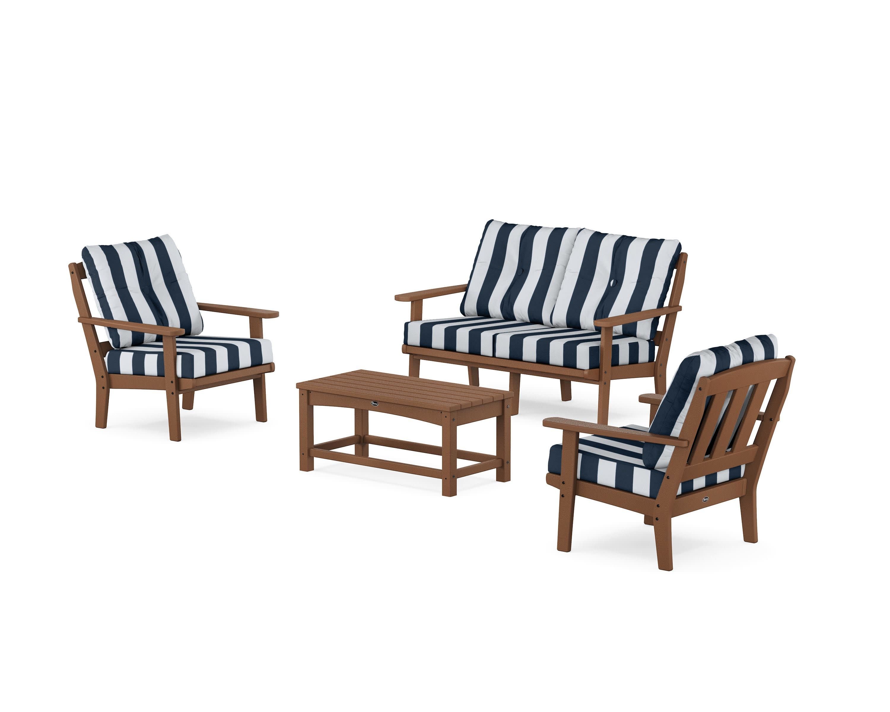 Cape Cod 4-Piece Deep Seating Set with Loveseat in Tree House / Cabana Stripe Marine Indigo