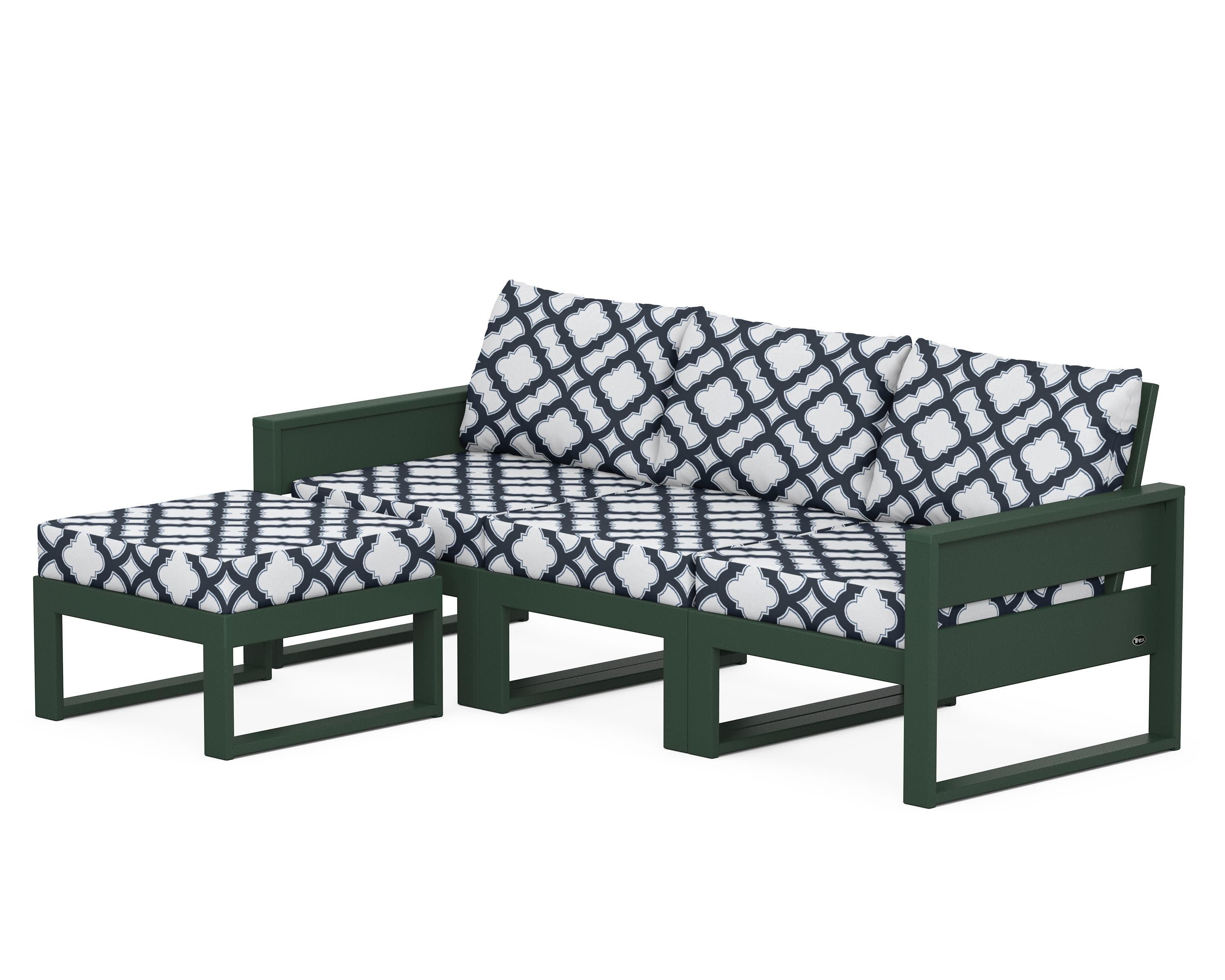 Eastport 4- Piece Sectional with Ottoman in Rainforest Canopy / Trellis Marine Indigo