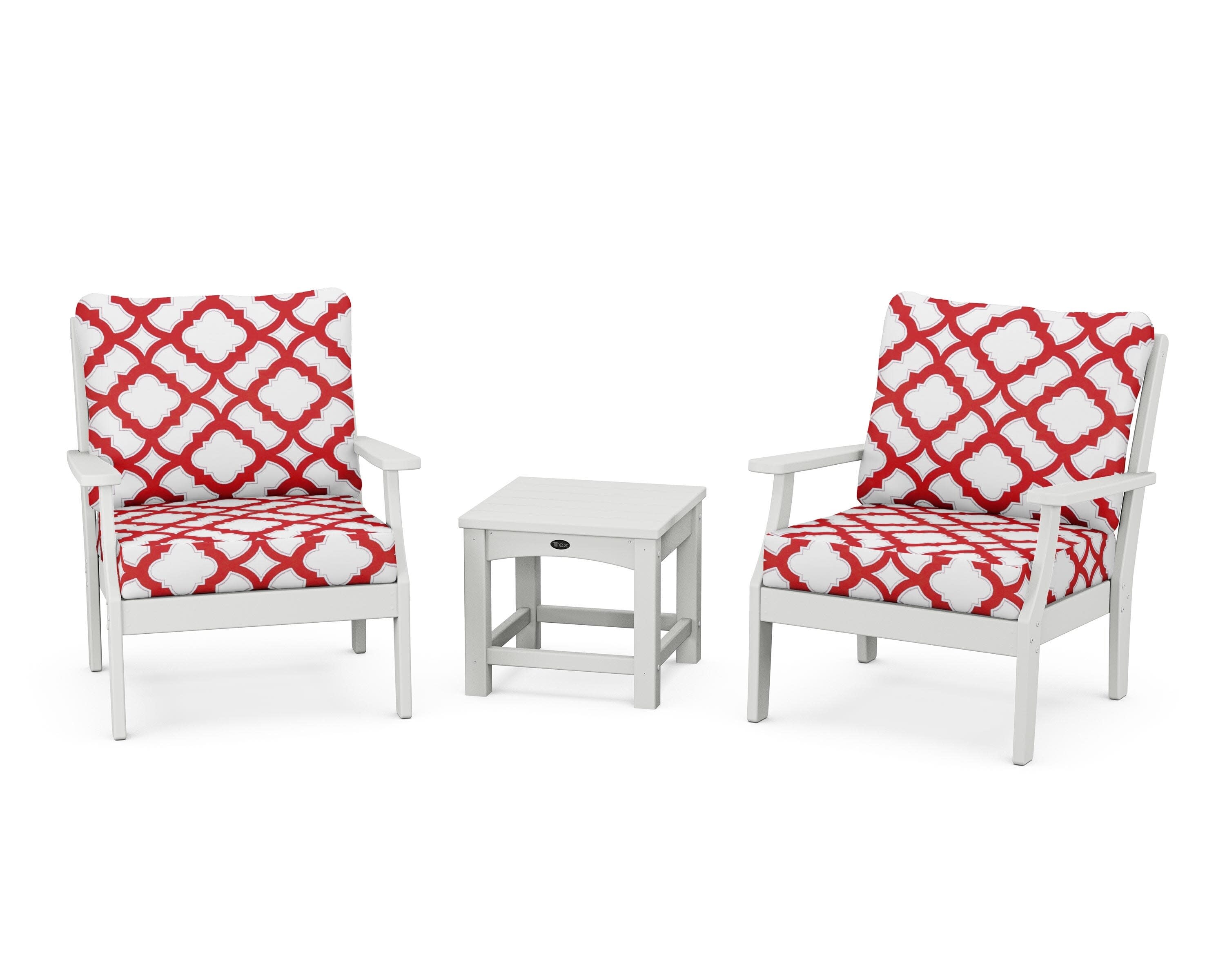 Yacht Club 3-Piece Deep Seating Set in Classic White / Trellis Crimson