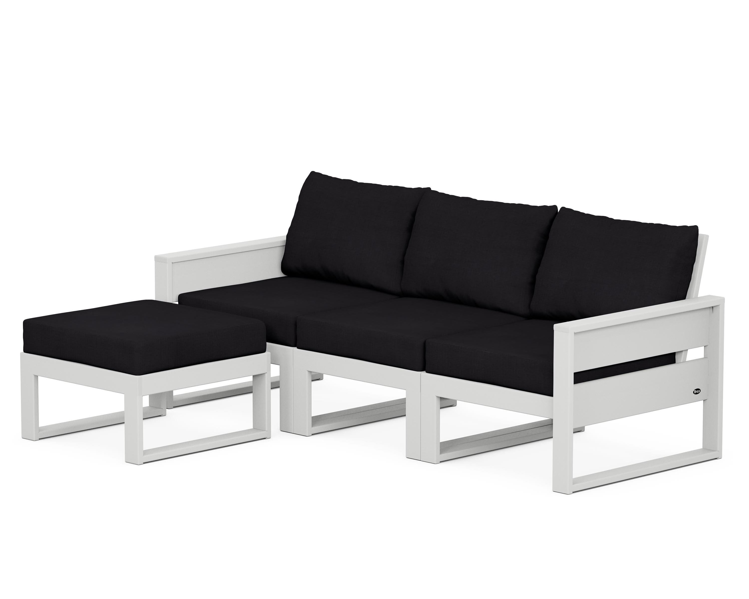 Eastport 4- Piece Sectional with Ottoman in Classic White / Midnight Linen