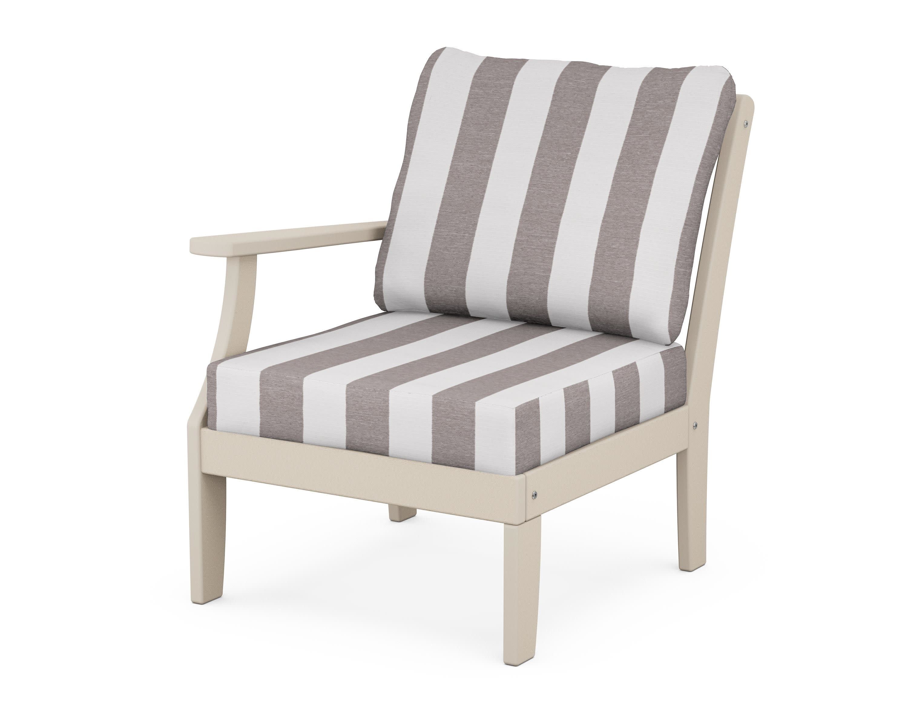 Yacht Club Modular Left Arm Chair in Sand Castle / Cabana Stripe Grey Mist