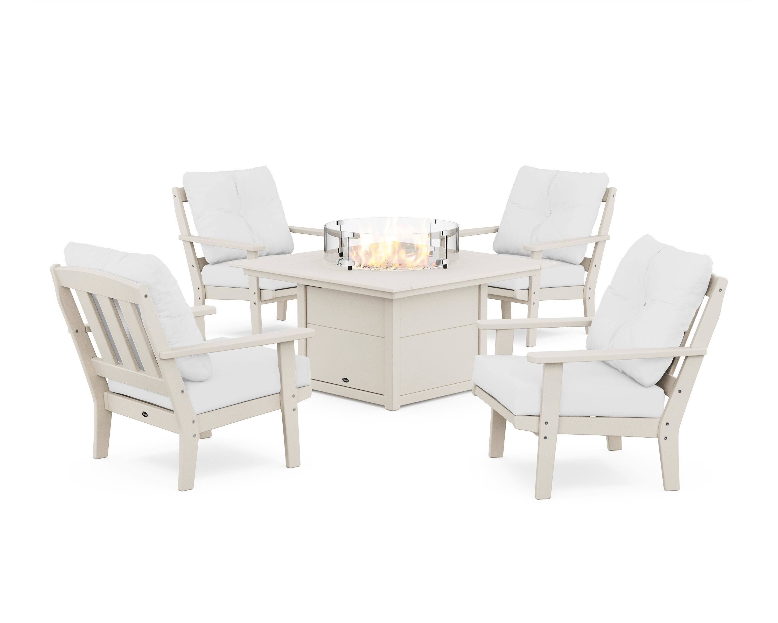Cape Cod 5-Piece Deep Seating Set with Fire Pit Table in Sand Castle / Natural