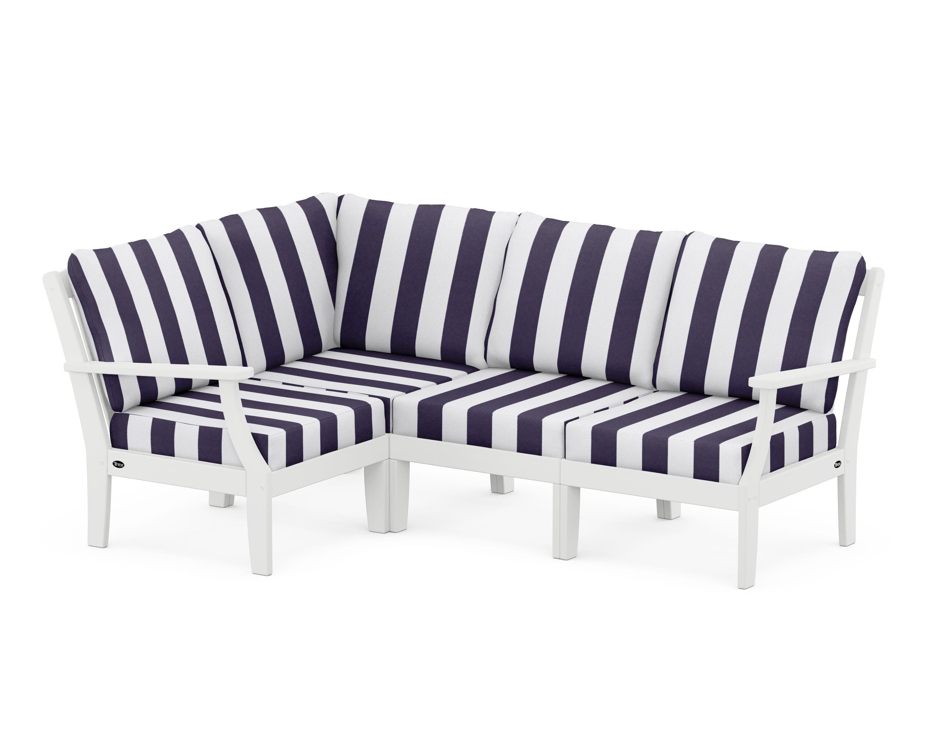 Yacht Club Modular 4-Piece Deep Seating Set in Classic White / Cabana Stripe Navy