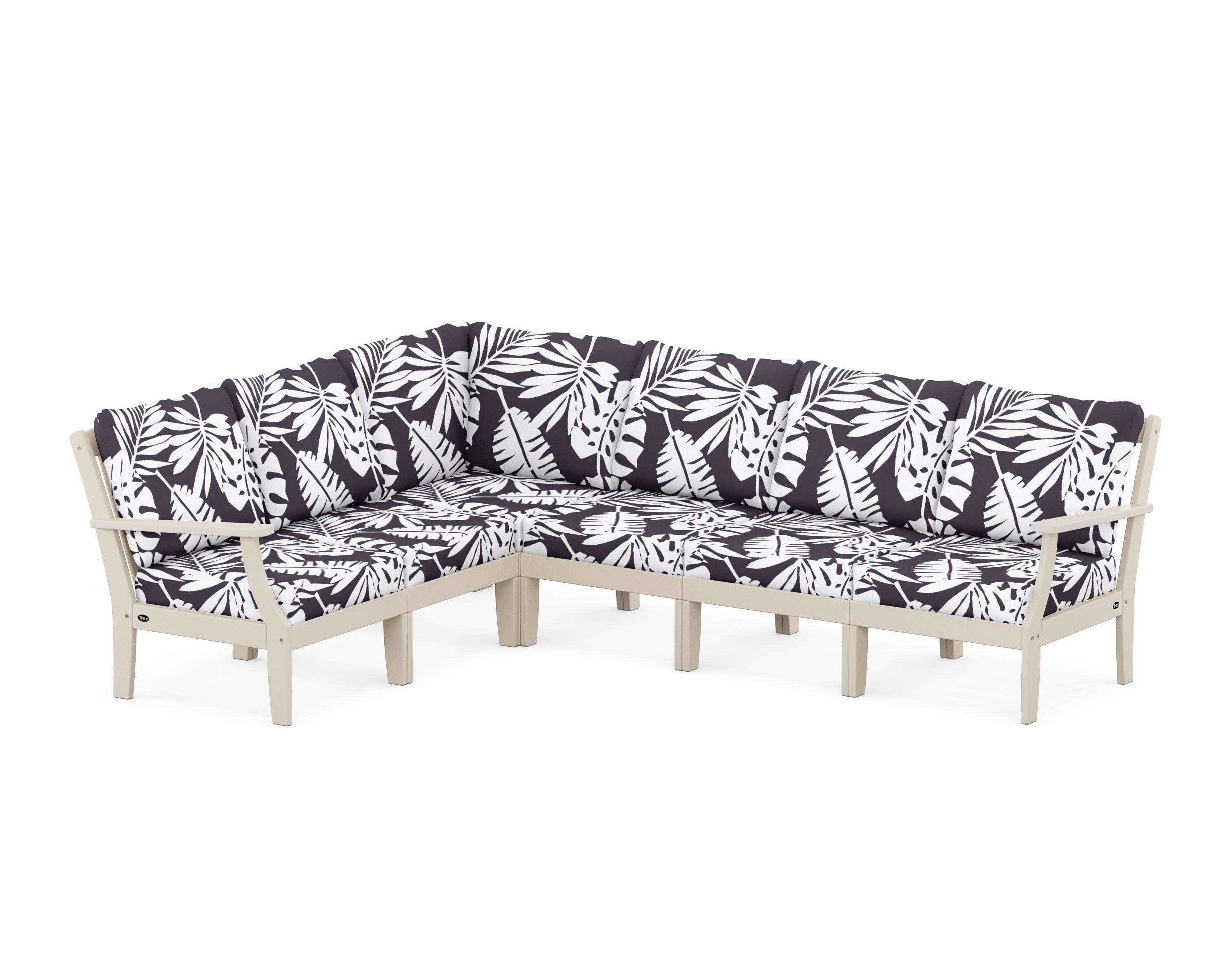 Yacht Club Modular 6-Piece Deep Seating Set in Sand Castle / Leaf Navy